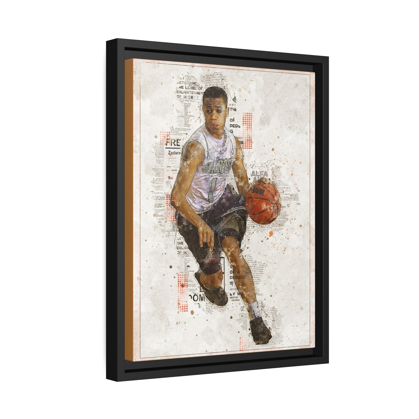 Basket Ball Matte Canvas, Black Frame