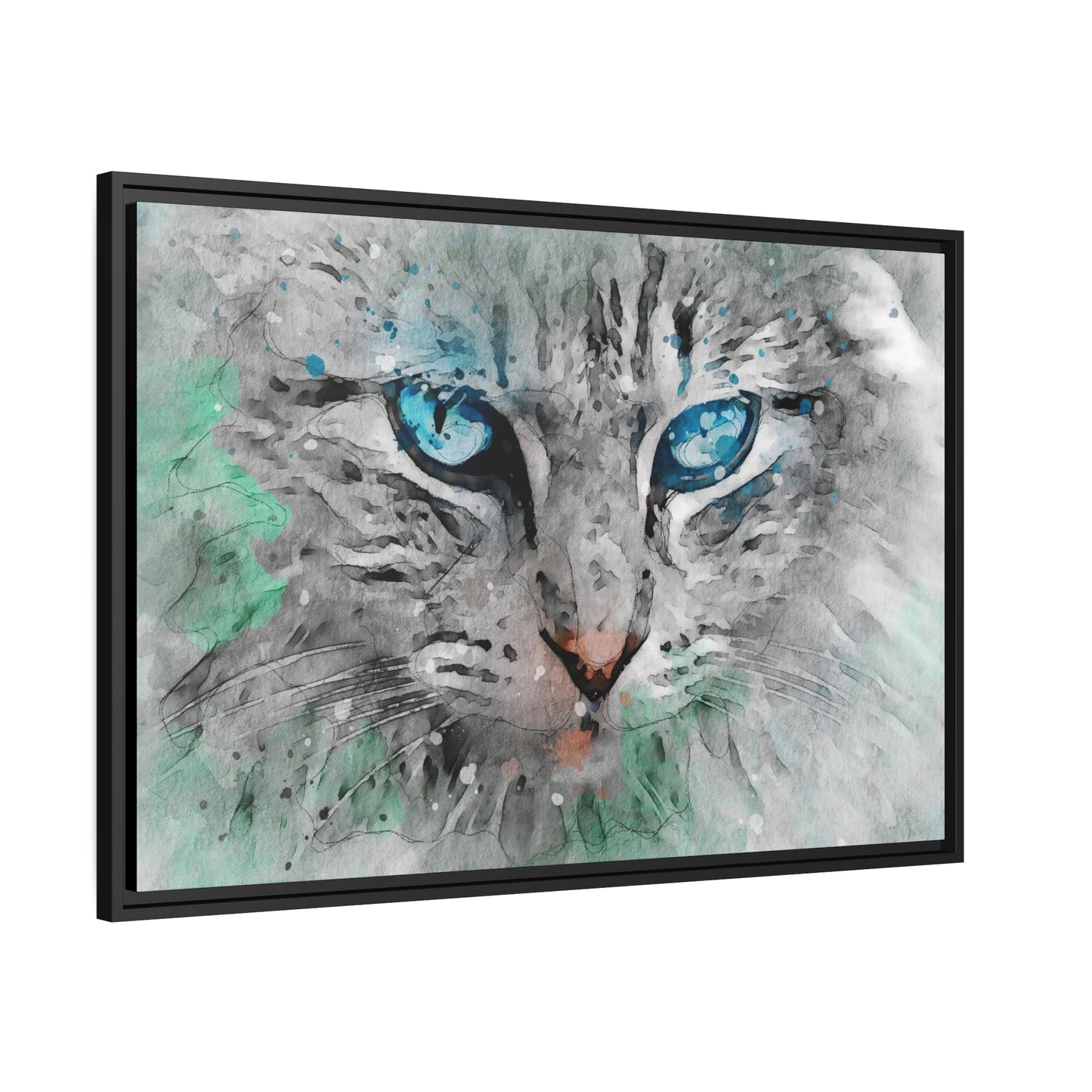 Cat Matte Canvas, Black Frame