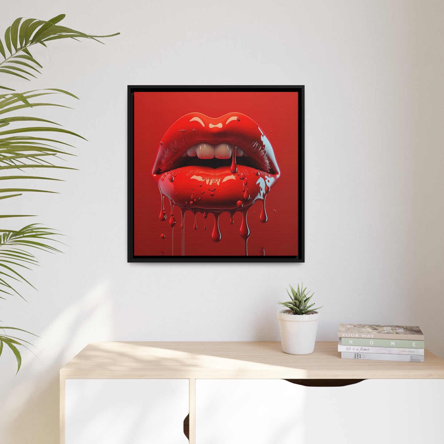 Bloody Lips Matte Canvas, Black Frame