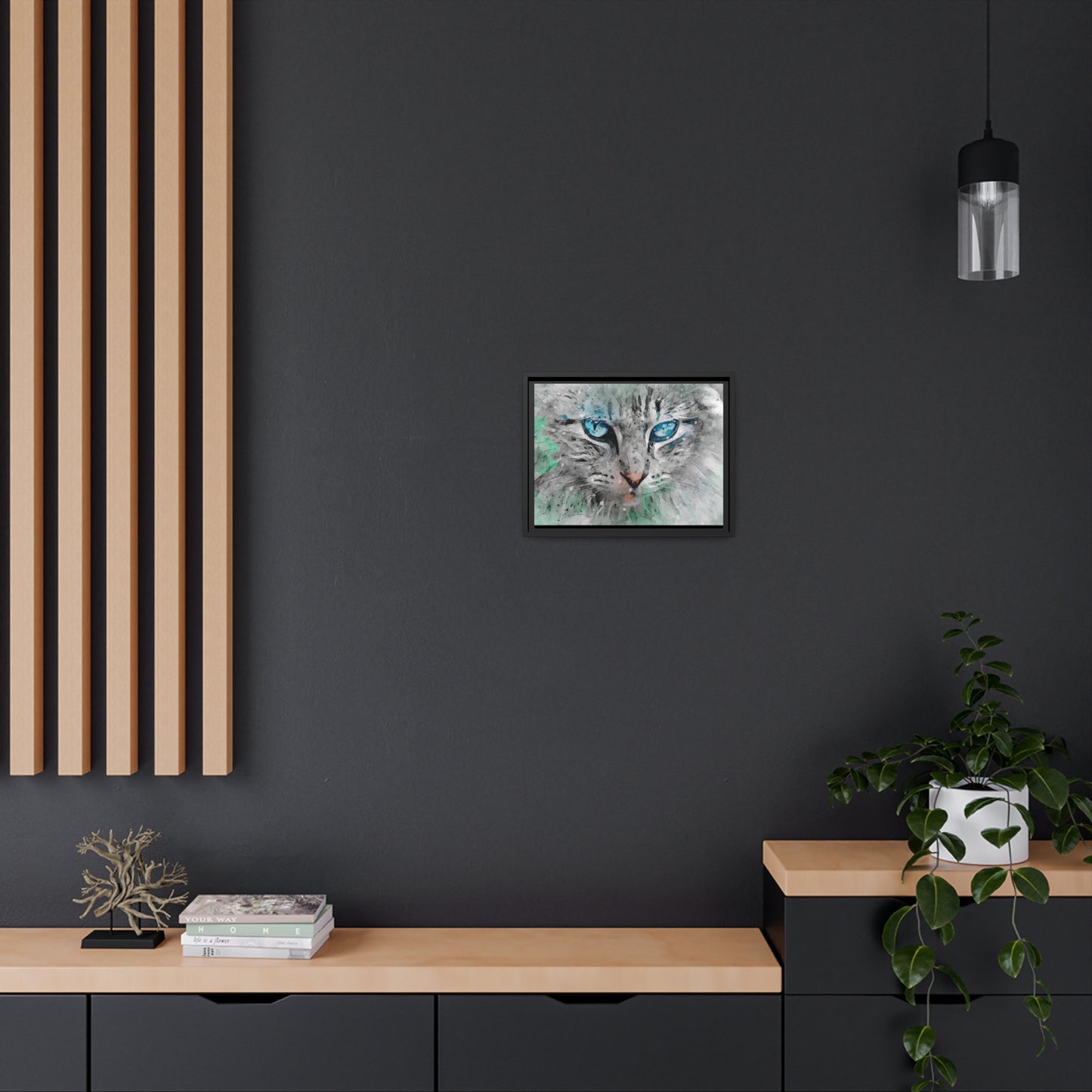 Cat Matte Canvas, Black Frame