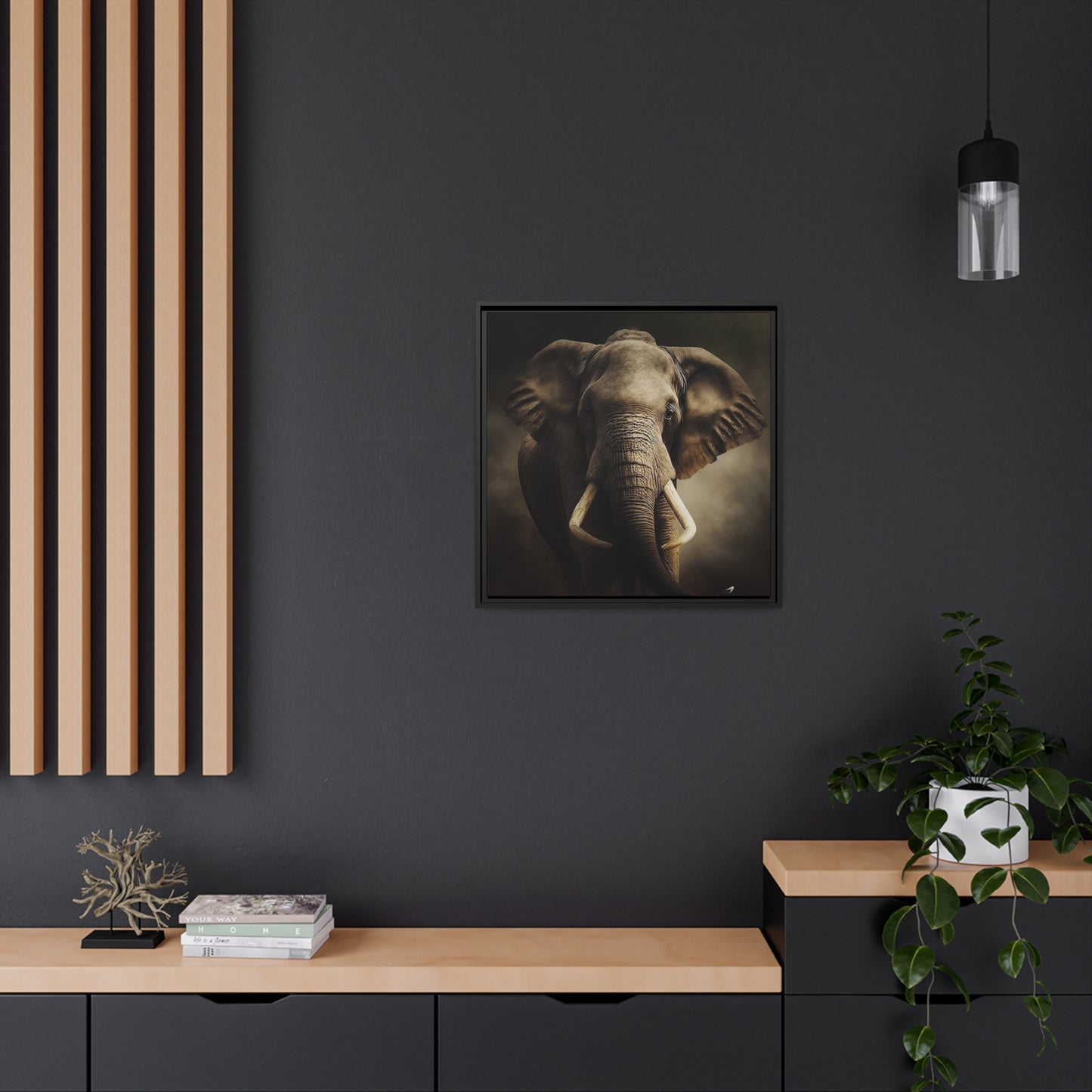 Elephant Matte Canvas, Black Frame