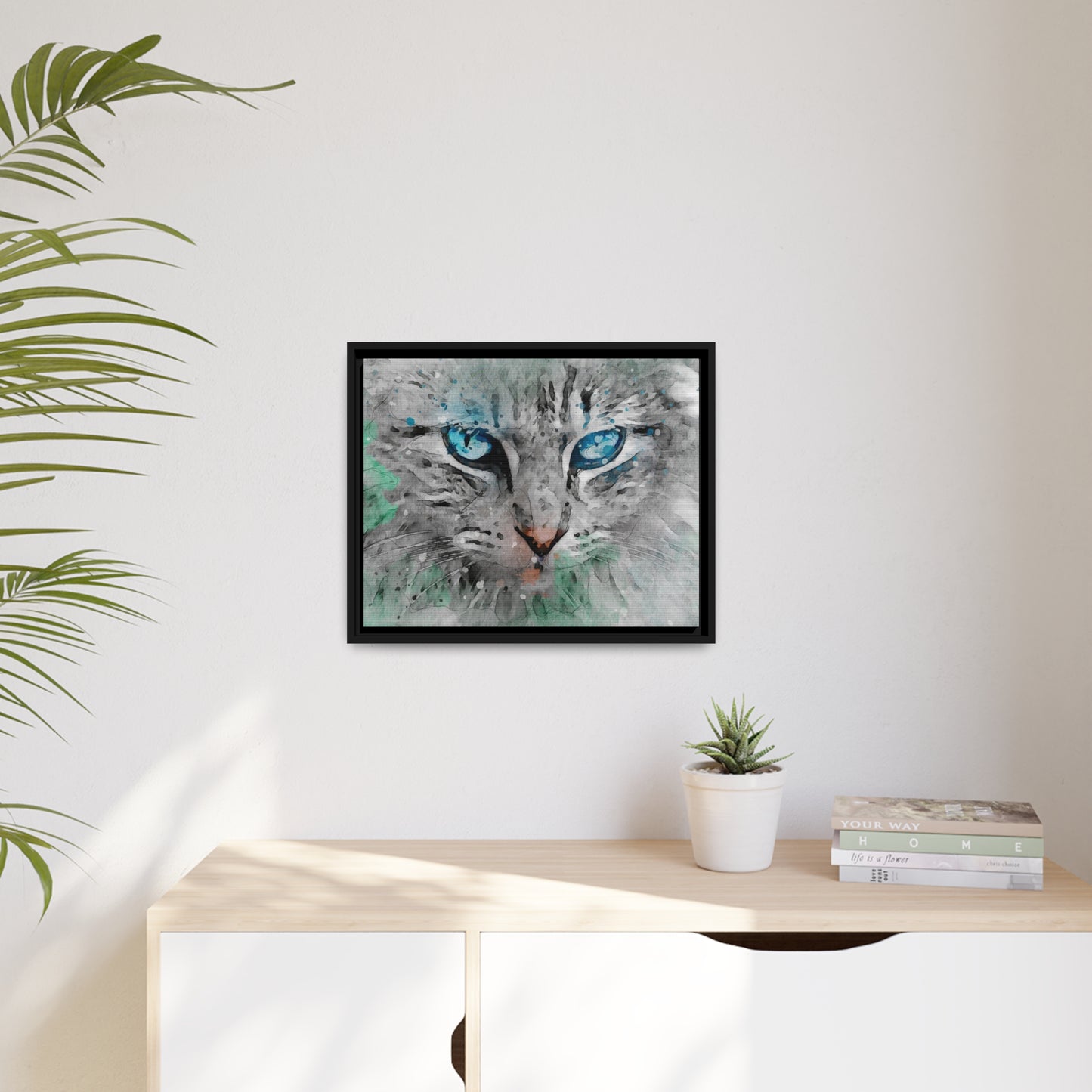 Cat Matte Canvas, Black Frame