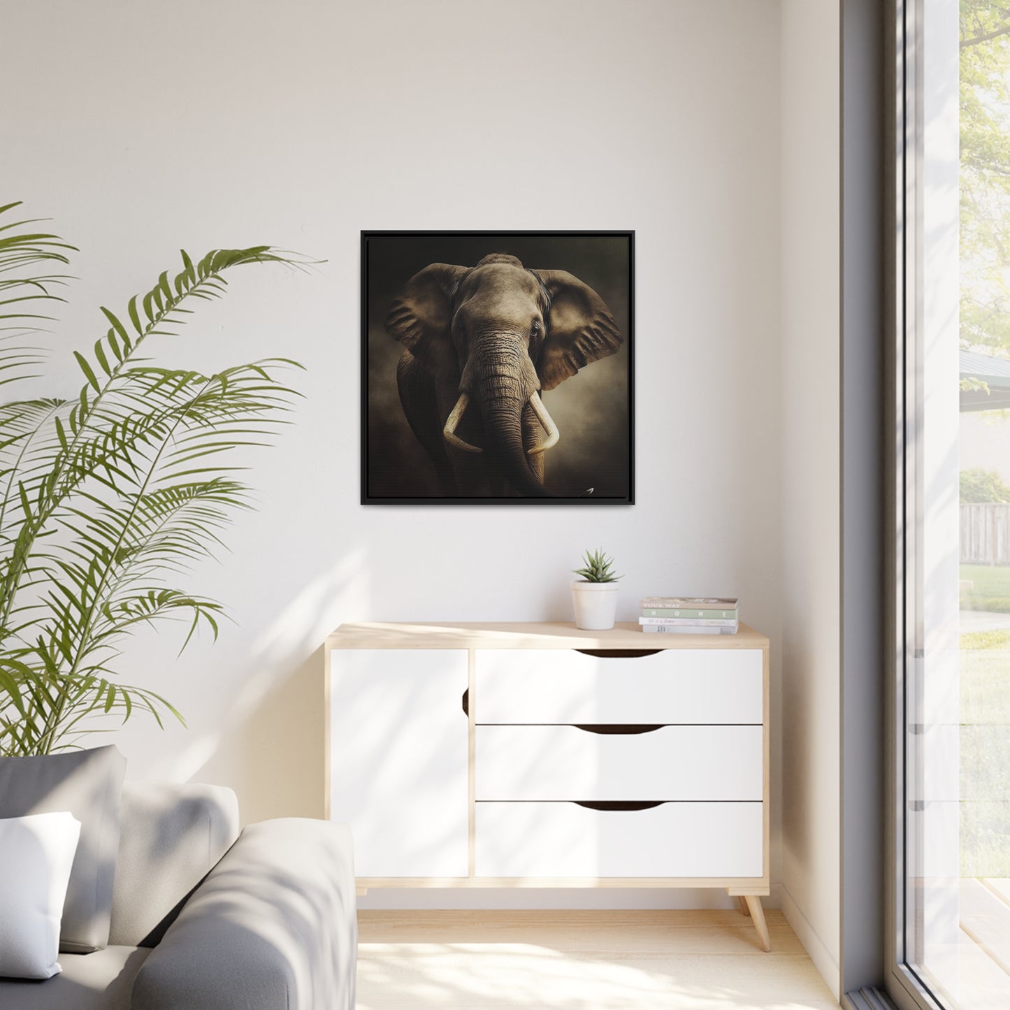 Elephant Matte Canvas, Black Frame