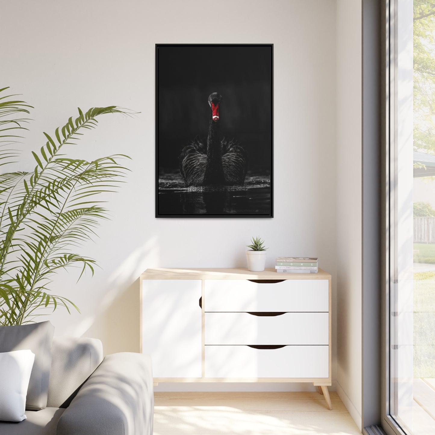 Black Swan Matte Canvas, Black Frame
