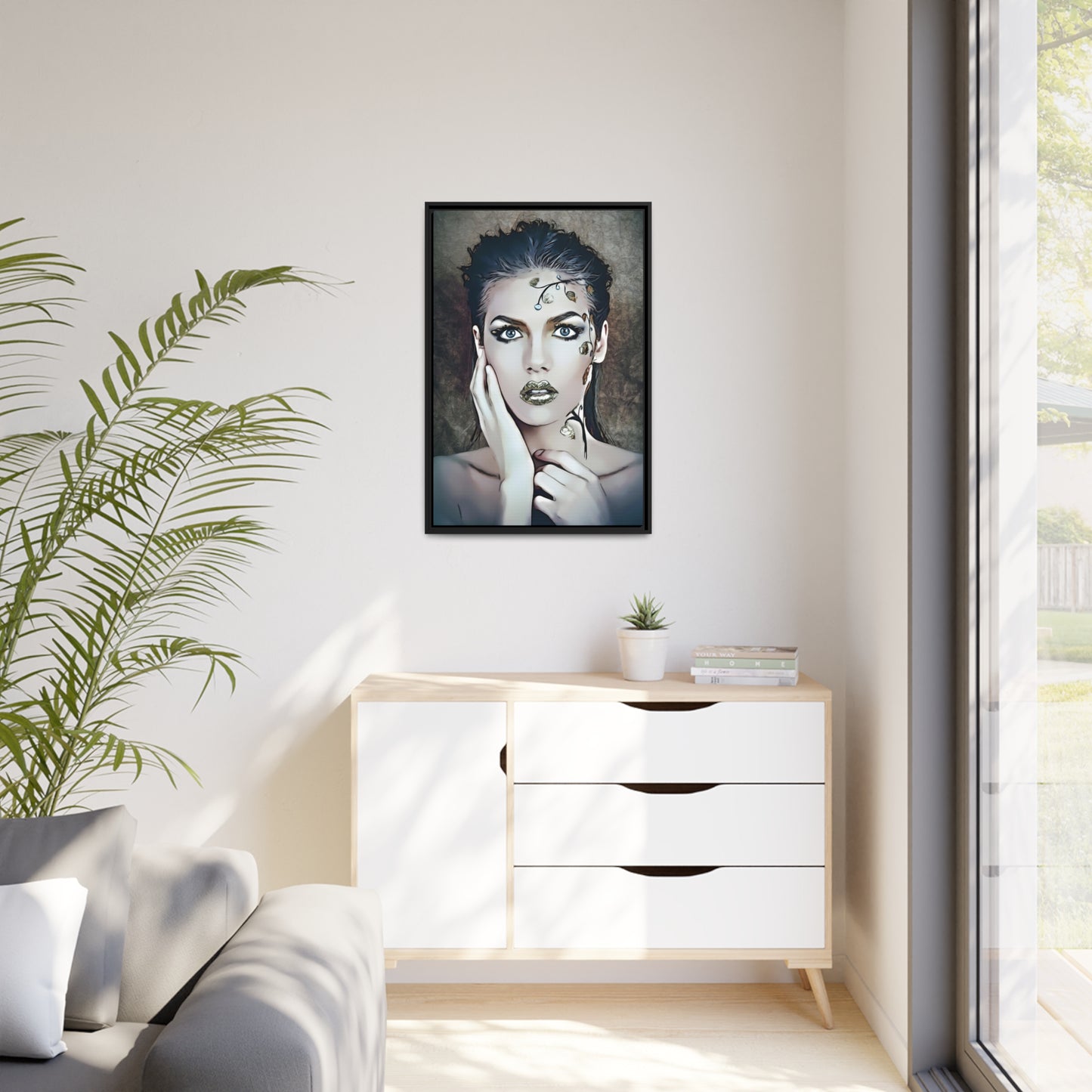 Woman Portrait Matte Canvas, Black Frame
