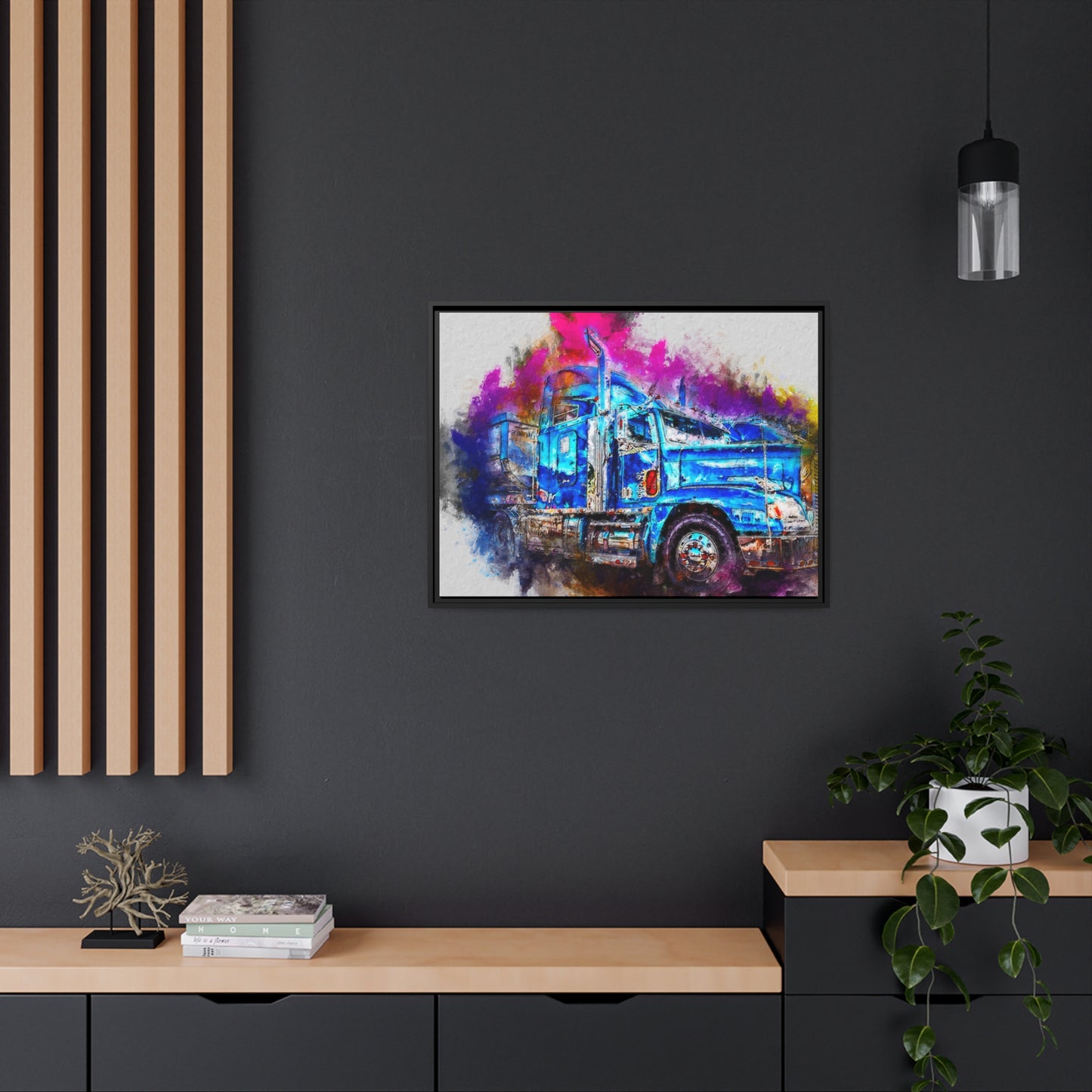 Truck AI Gen Matte Canvas, Black Frame