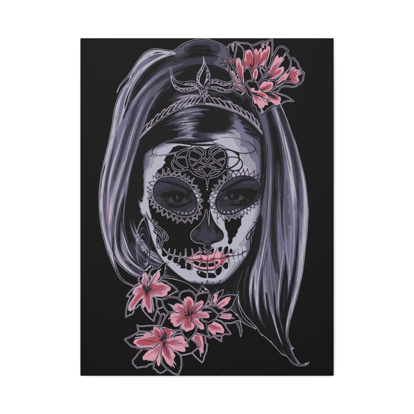 Lady Dead Mask Black Matte Canvas, Stretched, 1.25"