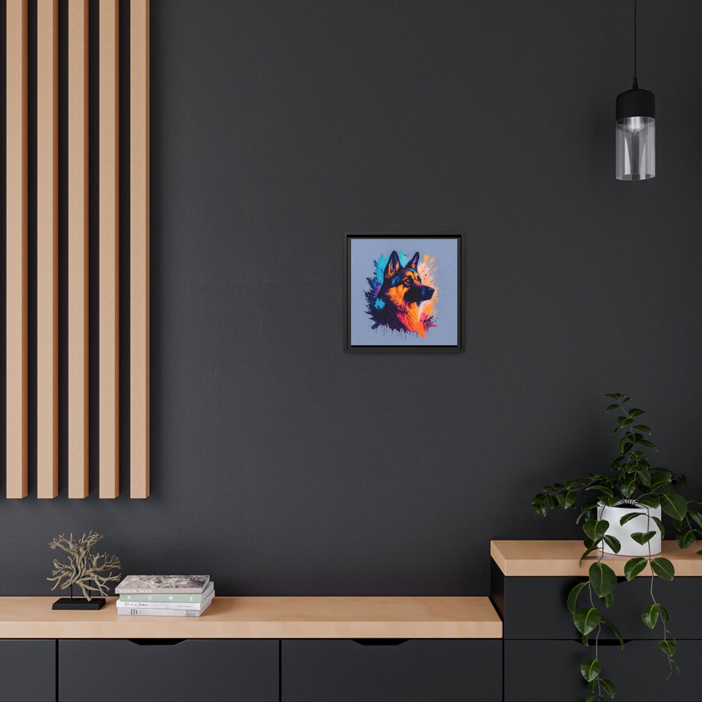 Shepherd Dog Matte Canvas, Black Frame