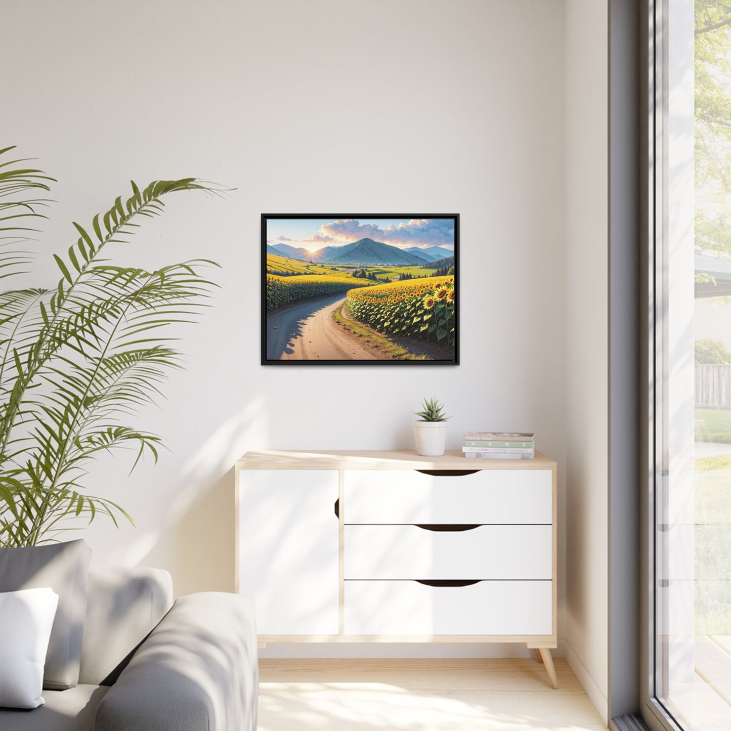 Sunflowers AI Gen Matte Canvas, Black Frame