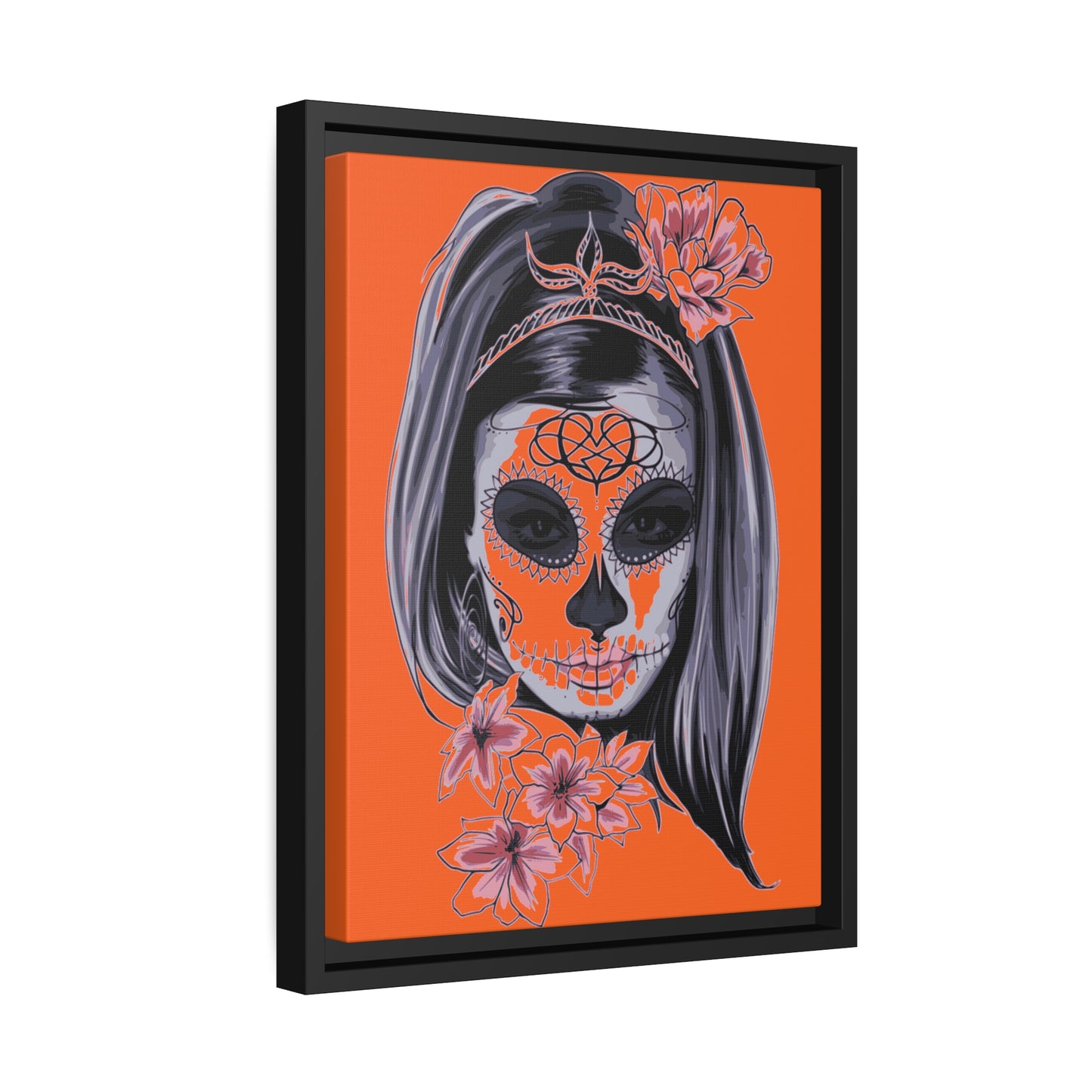 Lady Dead Mask Orange Matte Canvas, Black Frame