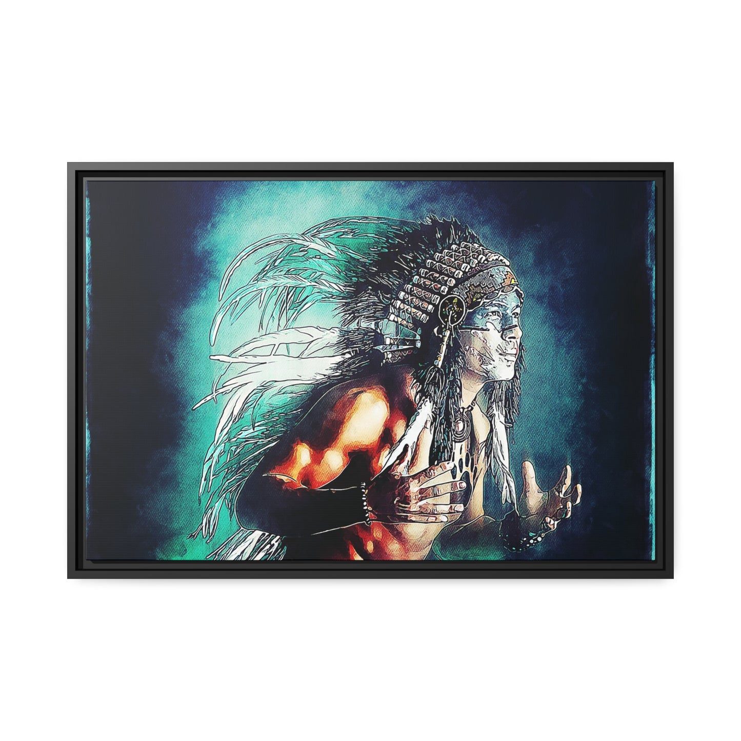First Nation Man Matte Canvas, Black Frame