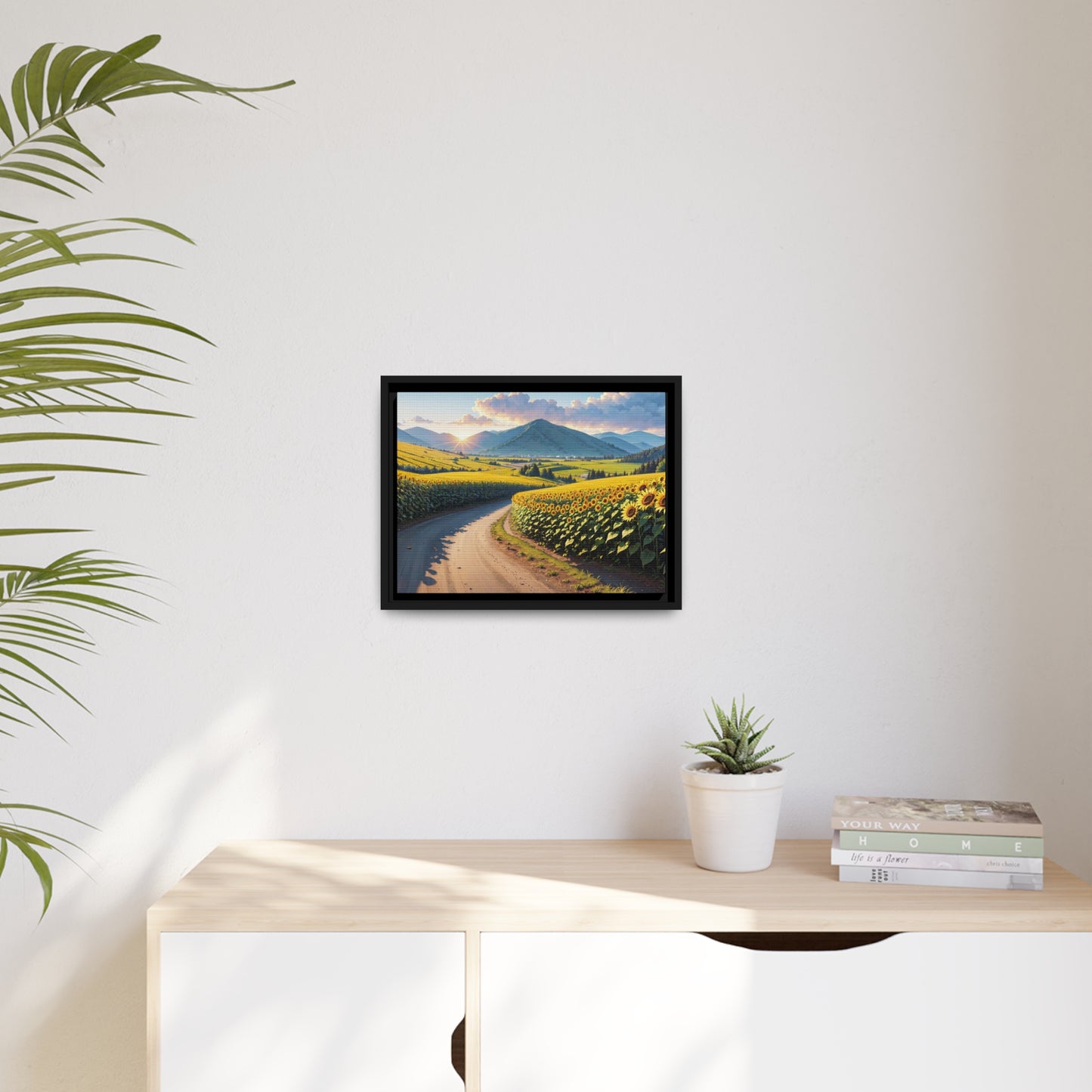 Sunflowers AI Gen Matte Canvas, Black Frame