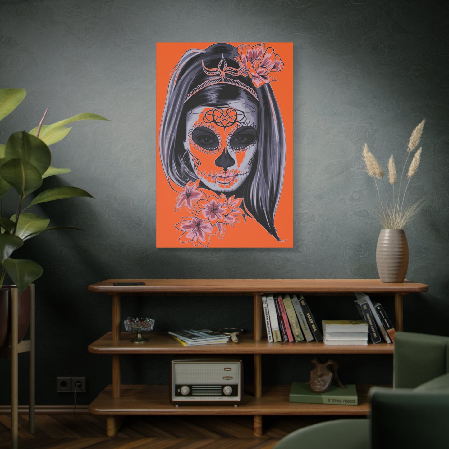 Lady Dead Mask Orange Matte Canvas, Stretched, 1.25"