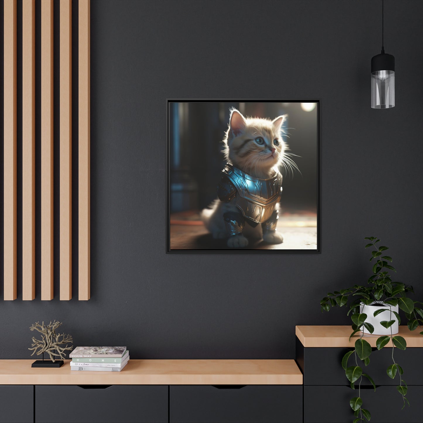 Thunder Kitten Matte Canvas, Black Frame