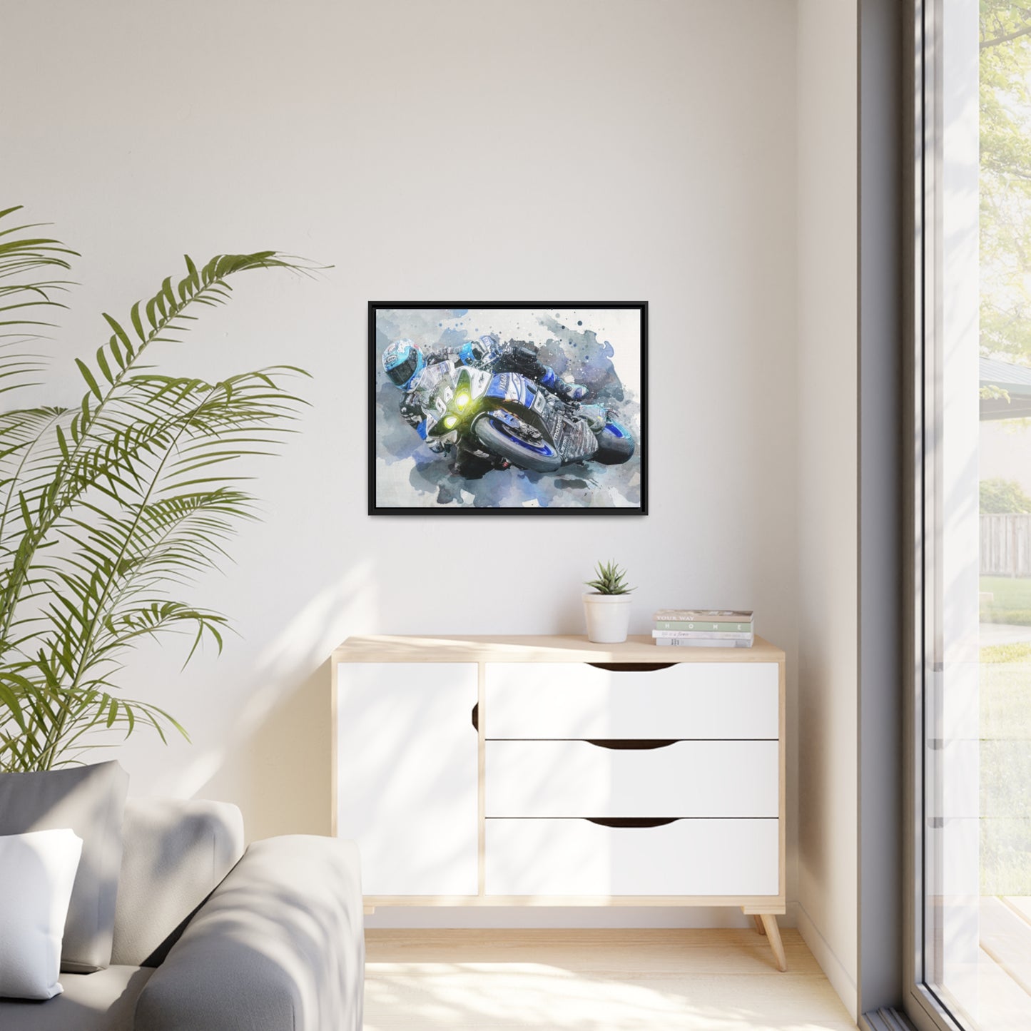 Motorcycle Race Matte Canvas, Black Frame