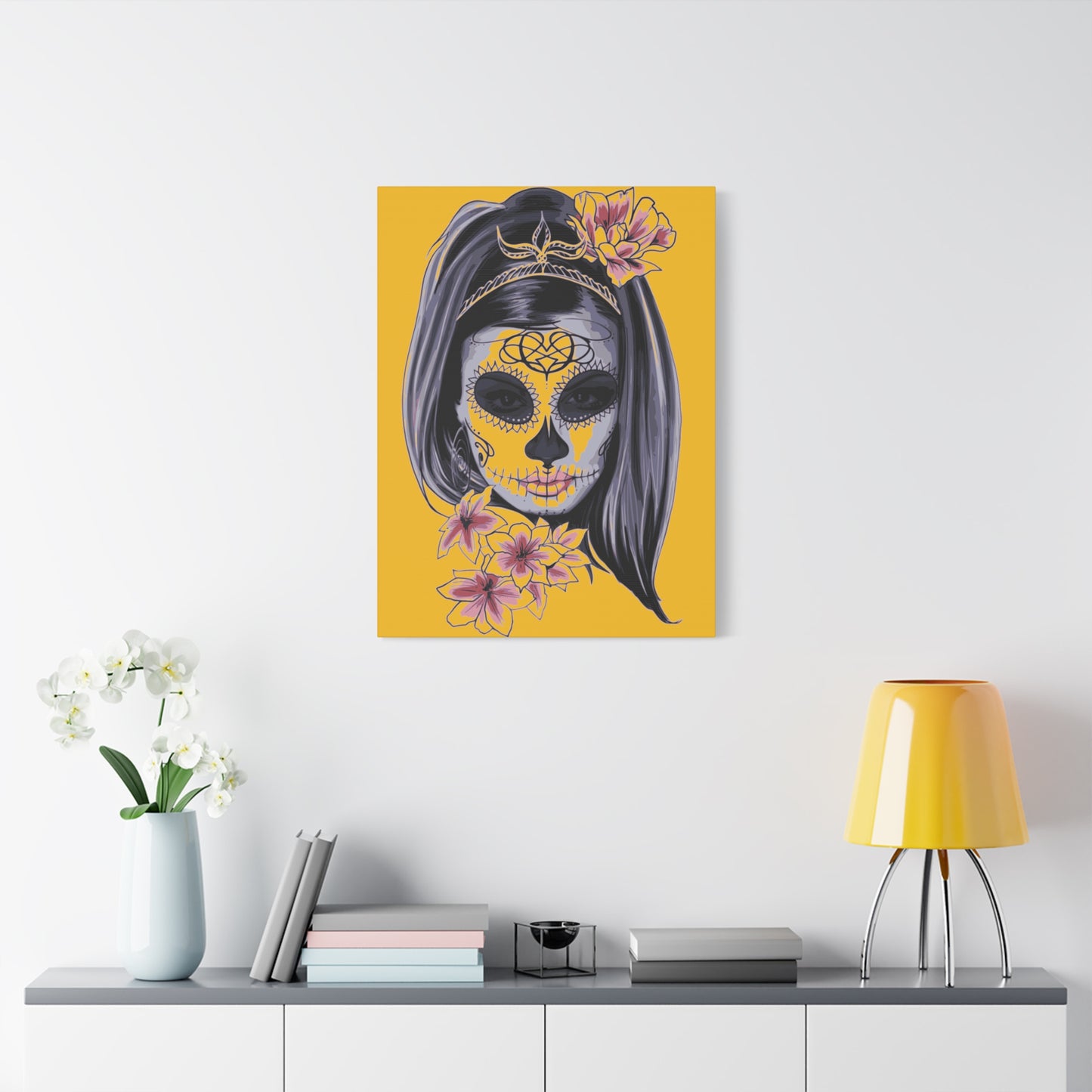 Lady Dead Mask Yellow Matte Canvas, Stretched, 1.25"