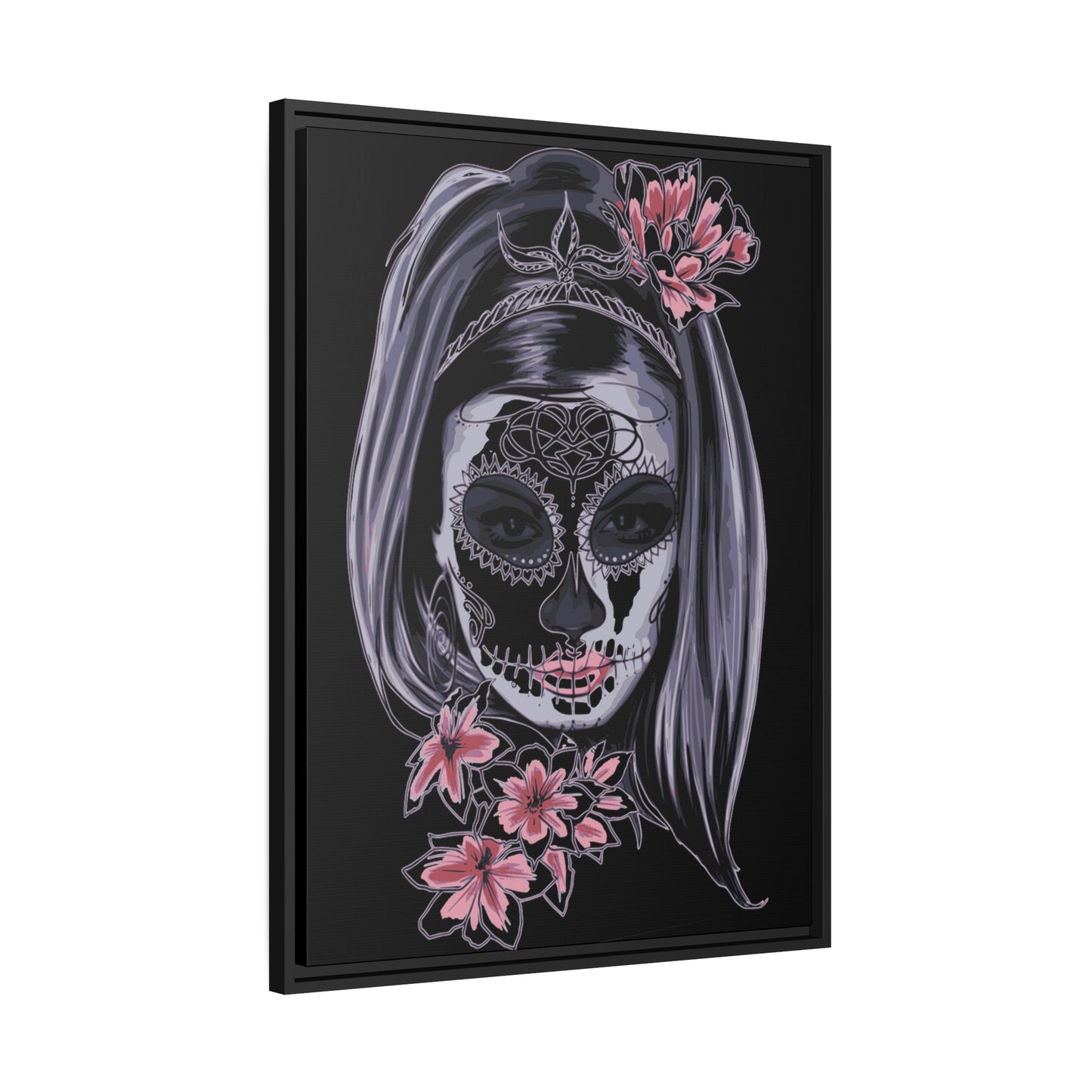 Lady Dead Mask Black Matte Canvas, Black Frame