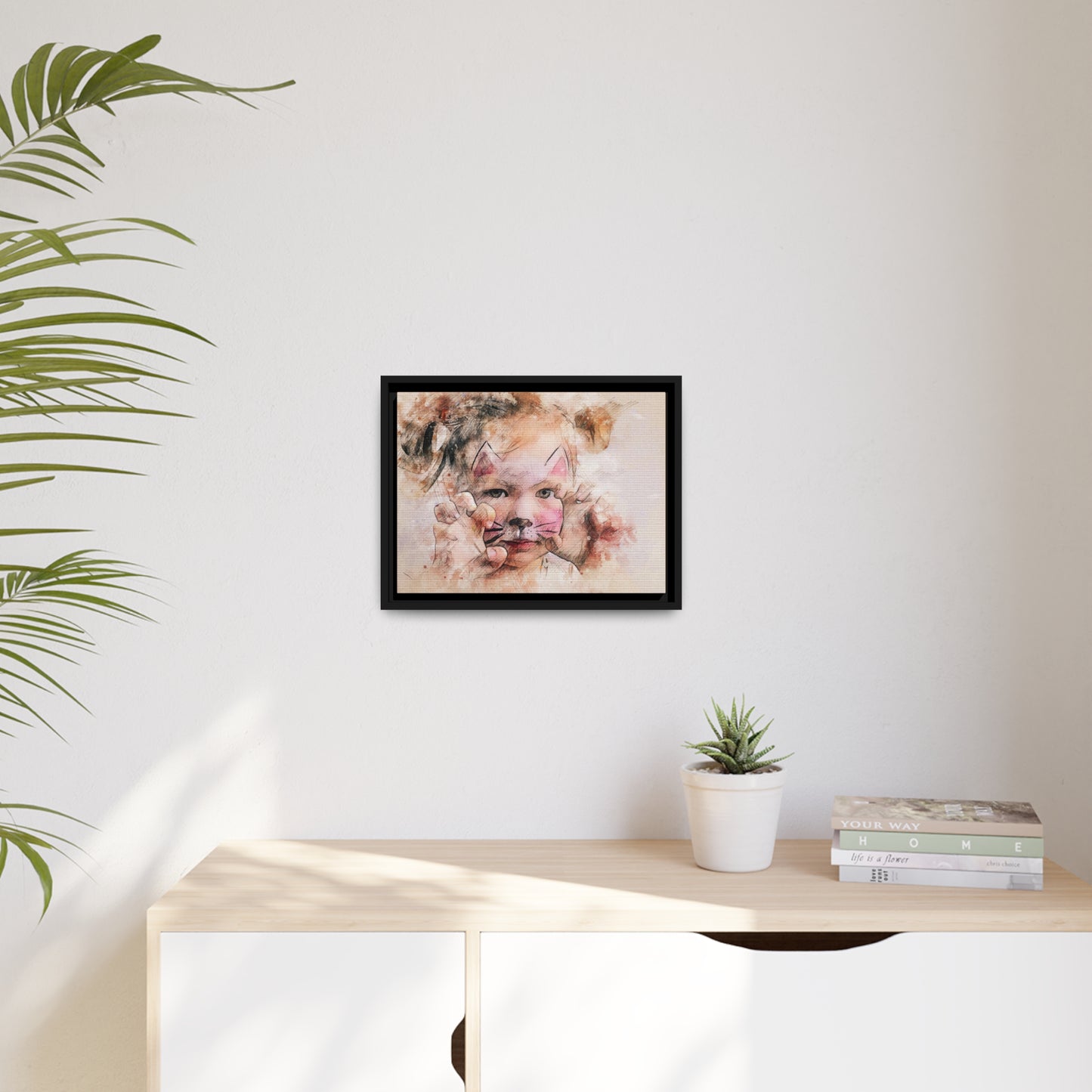 Baby Girl Cat Matte Canvas, Black Frame