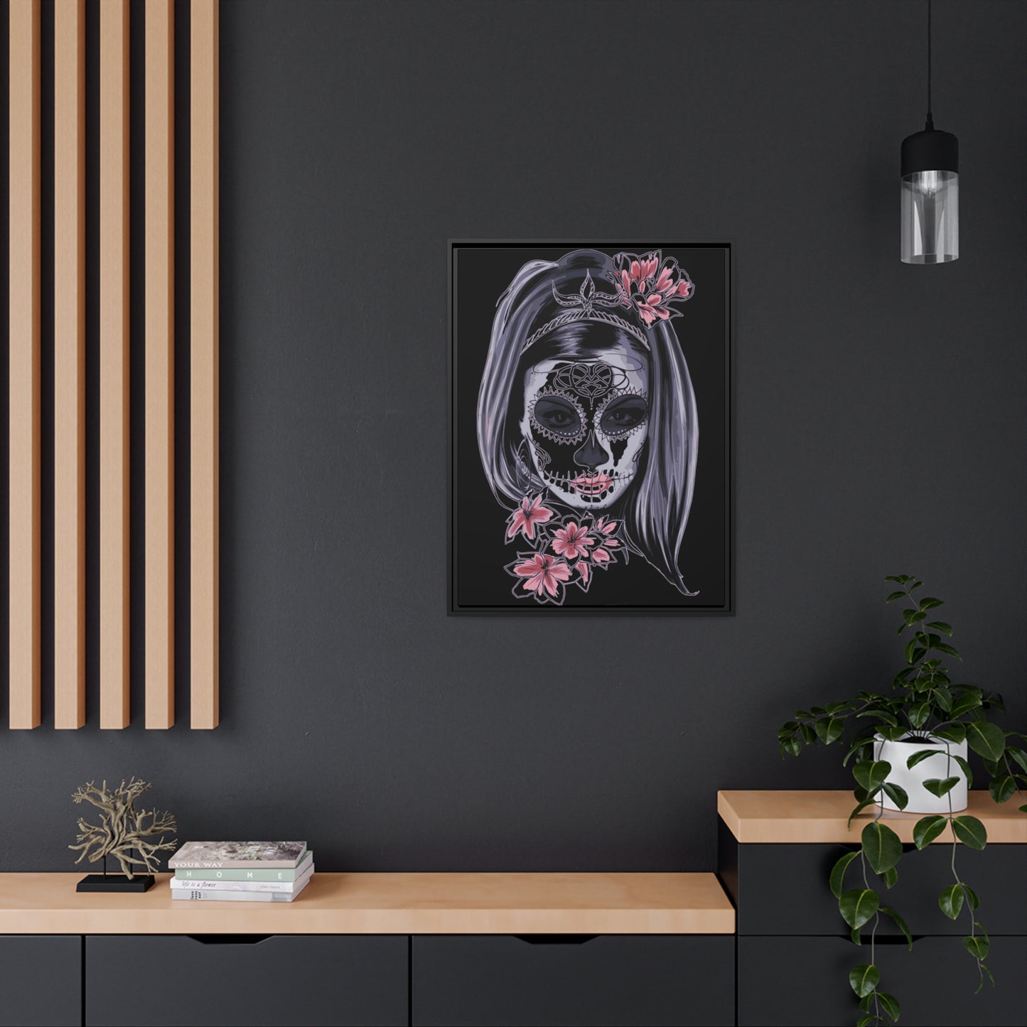 Lady Dead Mask Black Matte Canvas, Black Frame