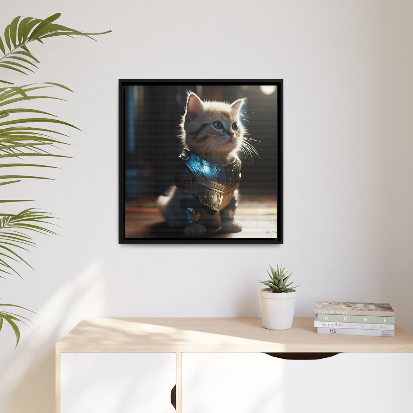 Thunder Kitten Matte Canvas, Black Frame
