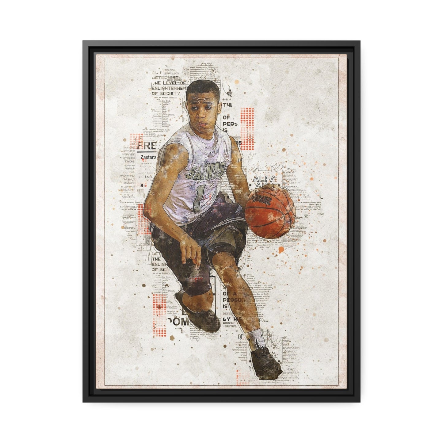Basket Ball Matte Canvas, Black Frame