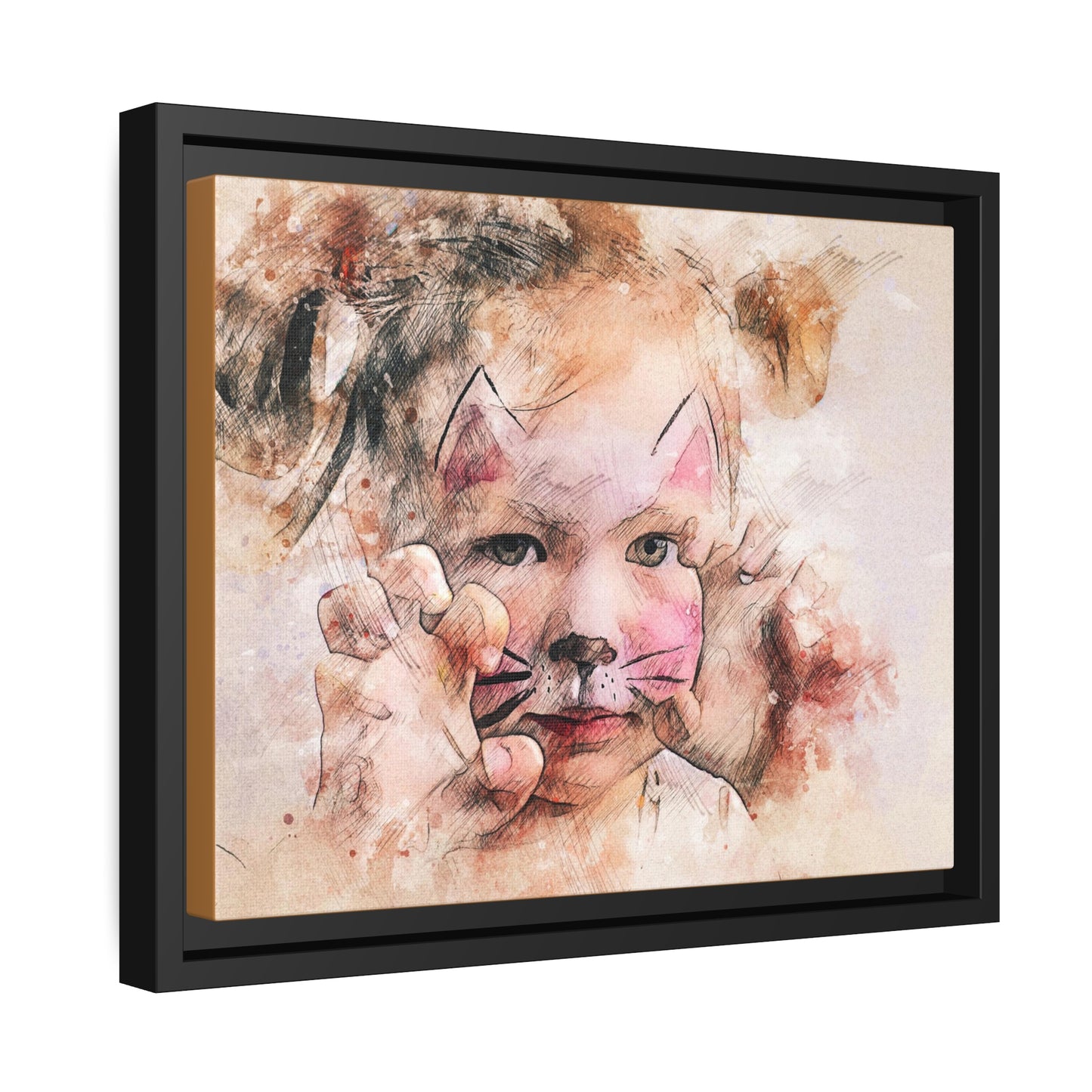 Baby Girl Cat Matte Canvas, Black Frame