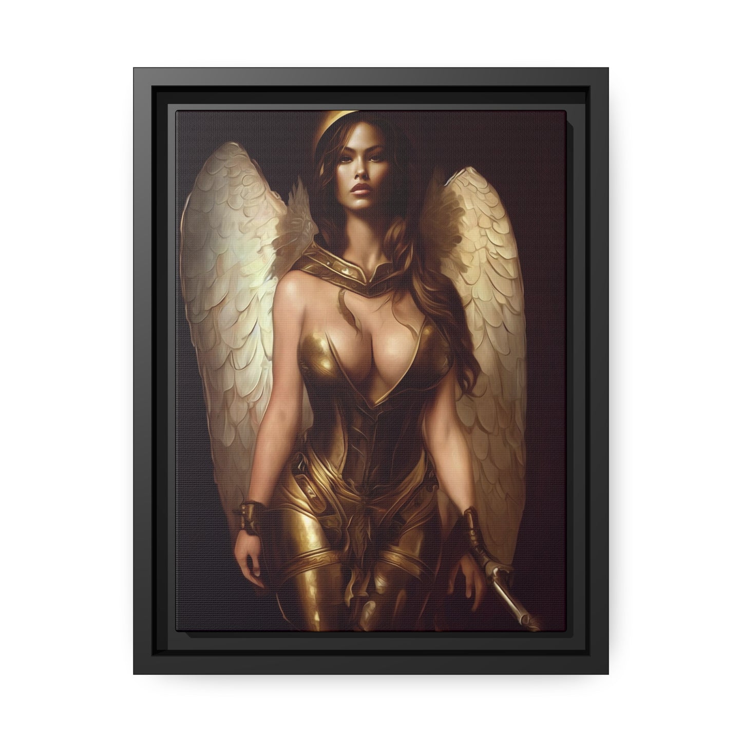 Woman Angel Warrior Matte Canvas, Black Frame