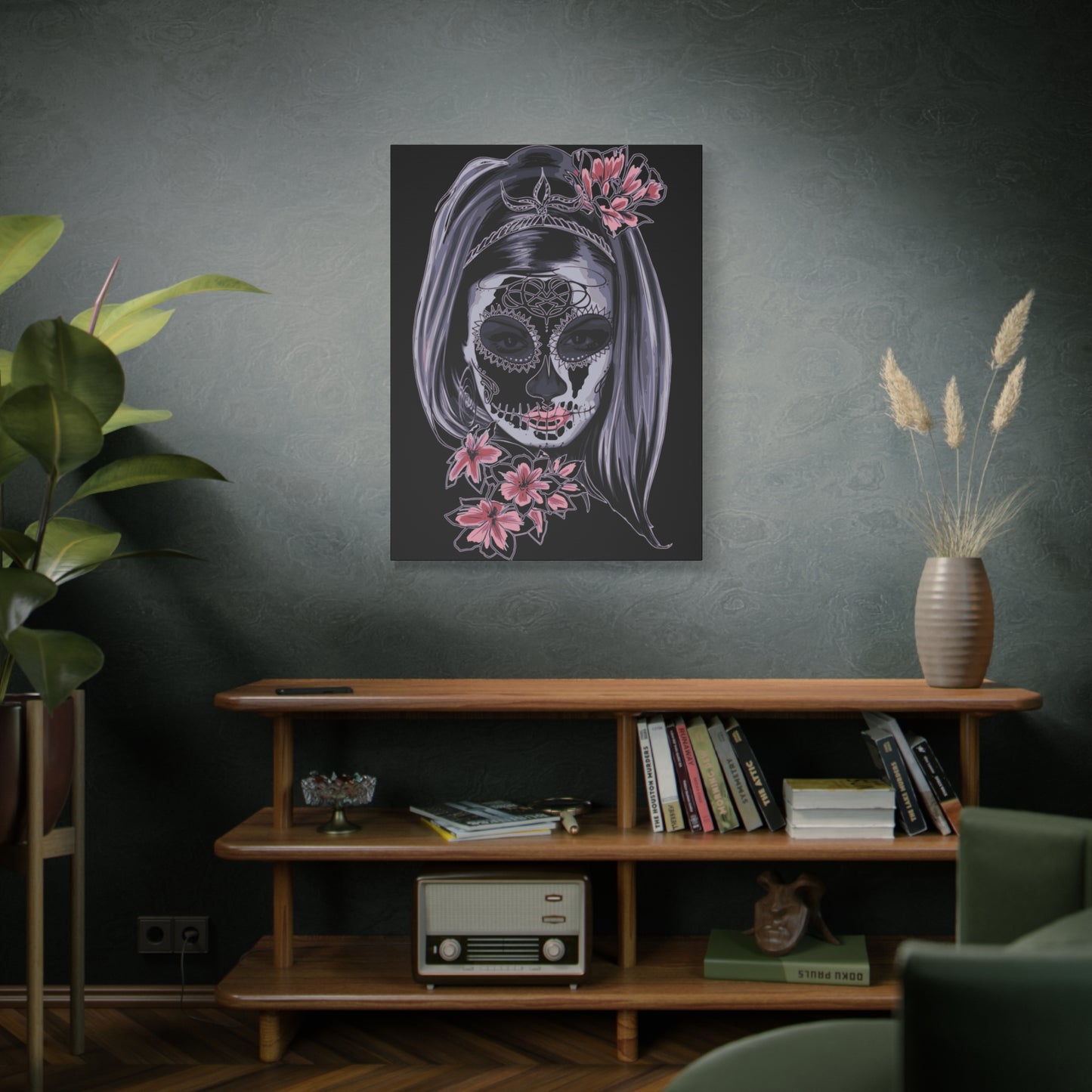 Lady Dead Mask Black Matte Canvas, Stretched, 1.25"