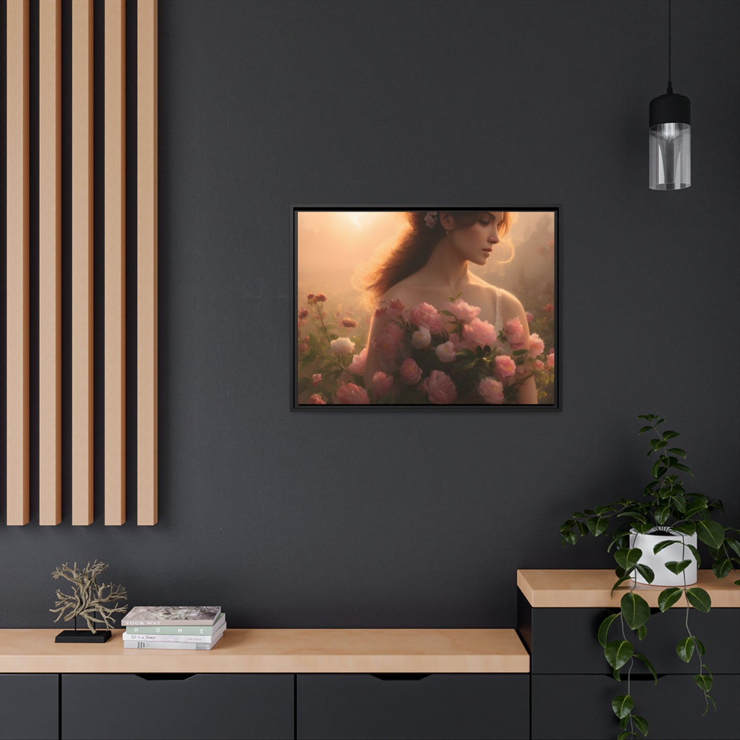 Women Roses Matte Canvas, Black Frame