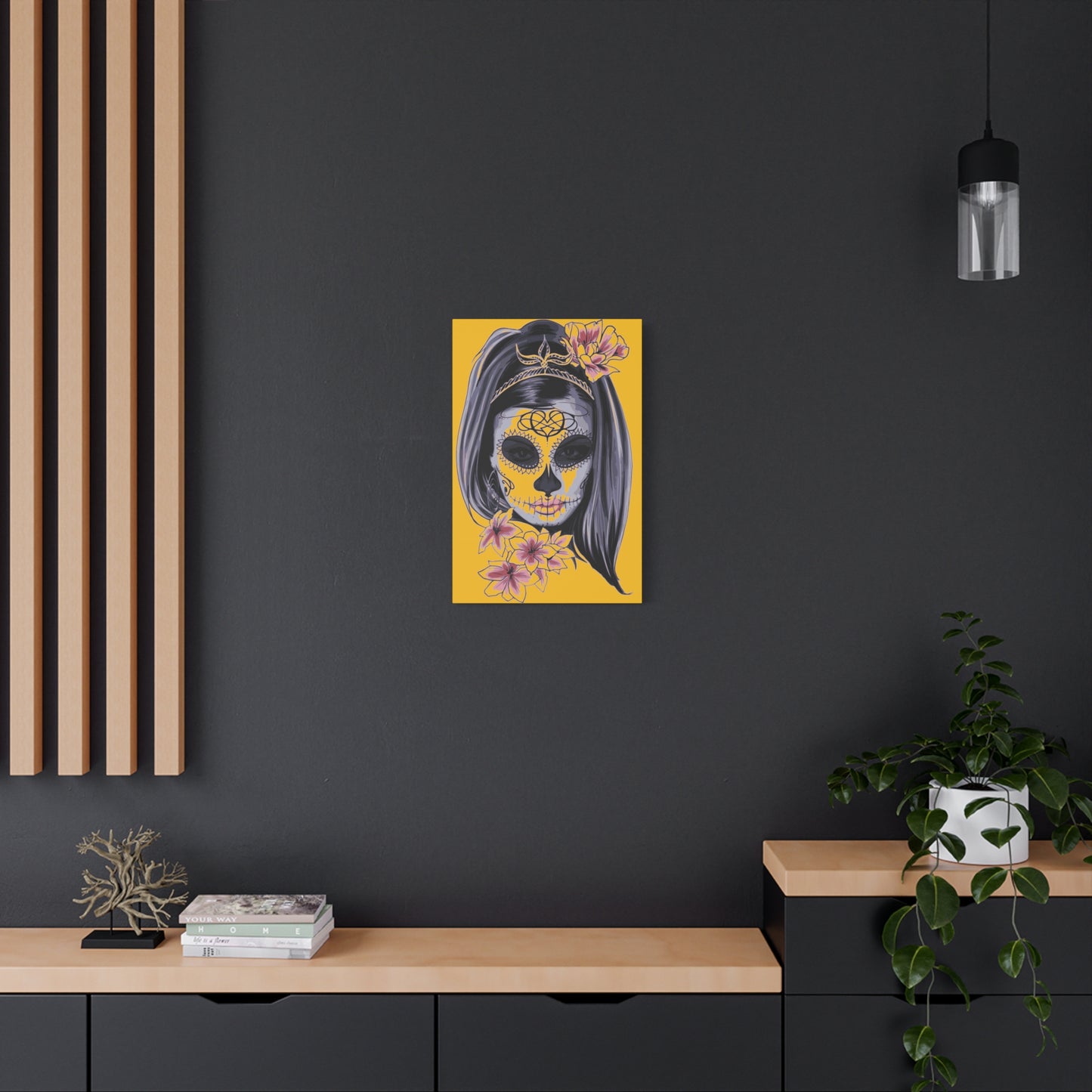 Lady Dead Mask Yellow Matte Canvas, Stretched, 1.25"