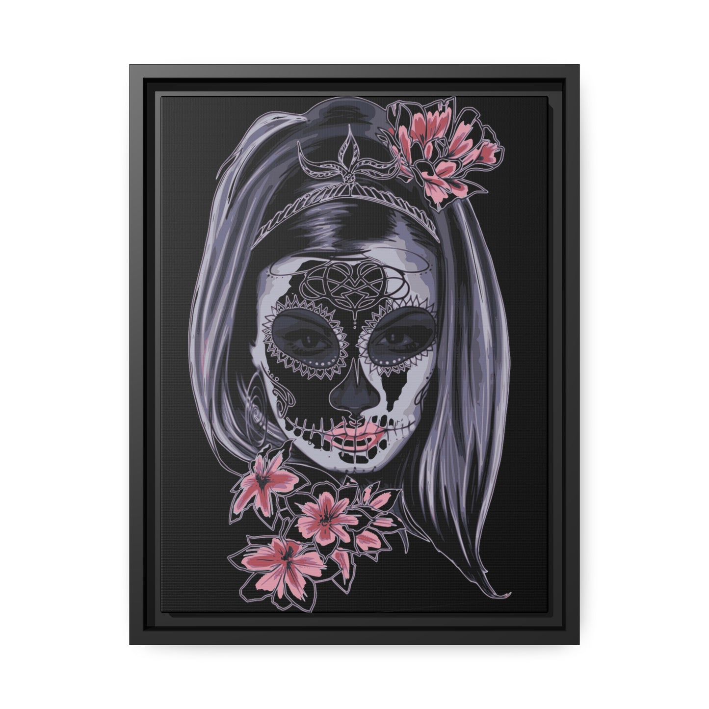Lady Dead Mask Black Matte Canvas, Black Frame