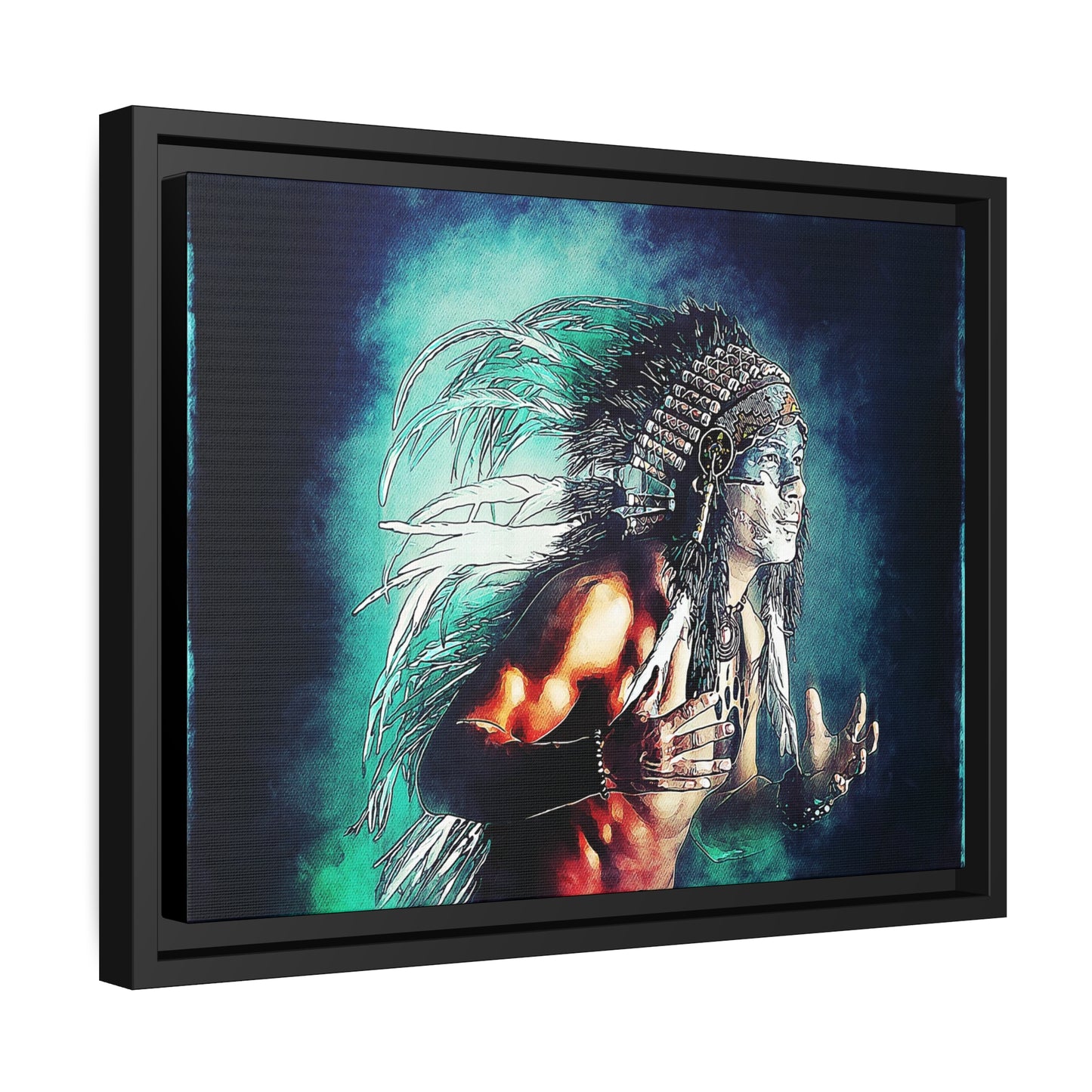 First Nation Man Matte Canvas, Black Frame