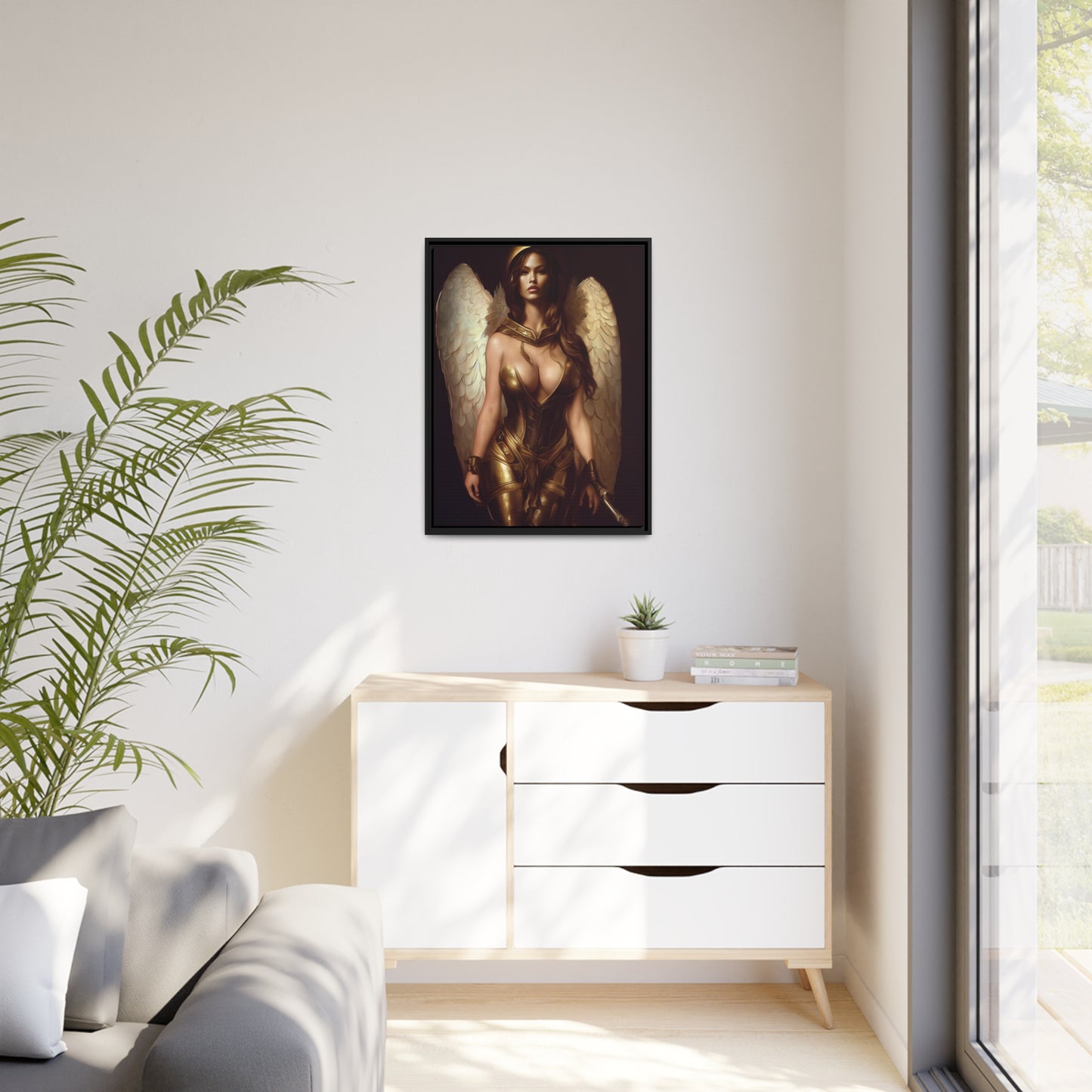 Woman Angel Warrior Matte Canvas, Black Frame