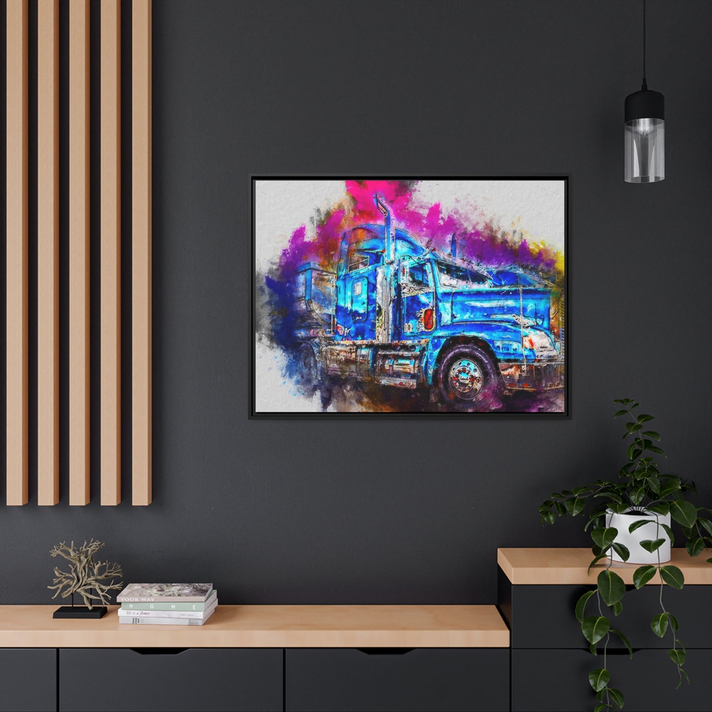 Truck AI Gen Matte Canvas, Black Frame