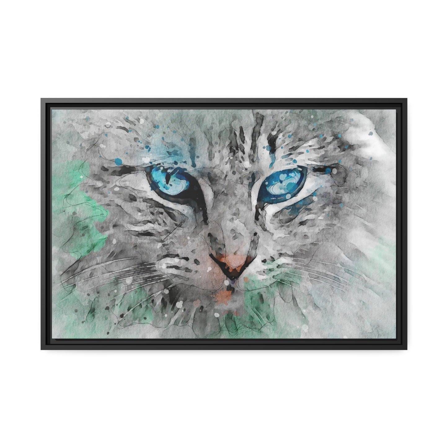 Cat Matte Canvas, Black Frame