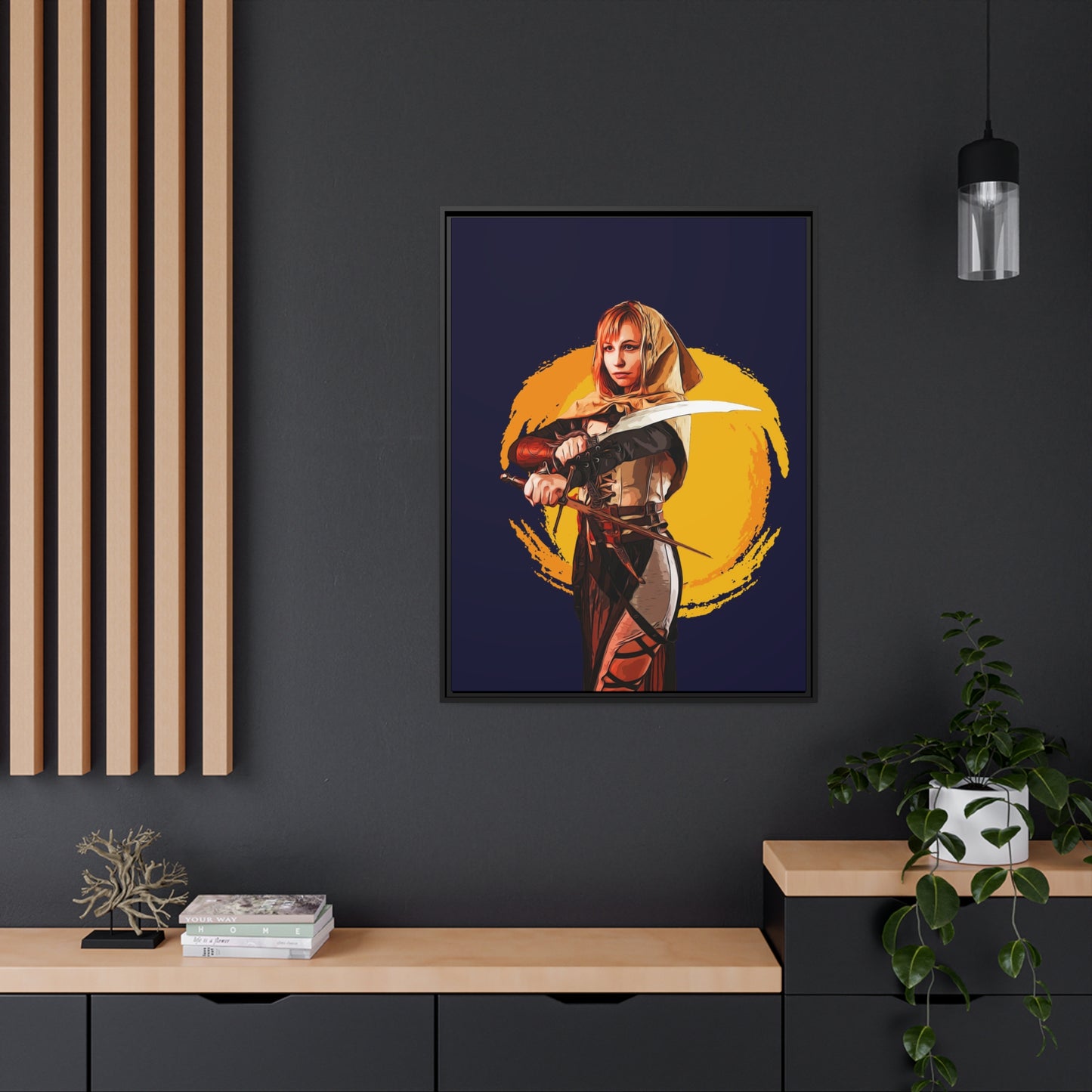 Cosplay Woman Warrior Matte Canvas, Black Frame