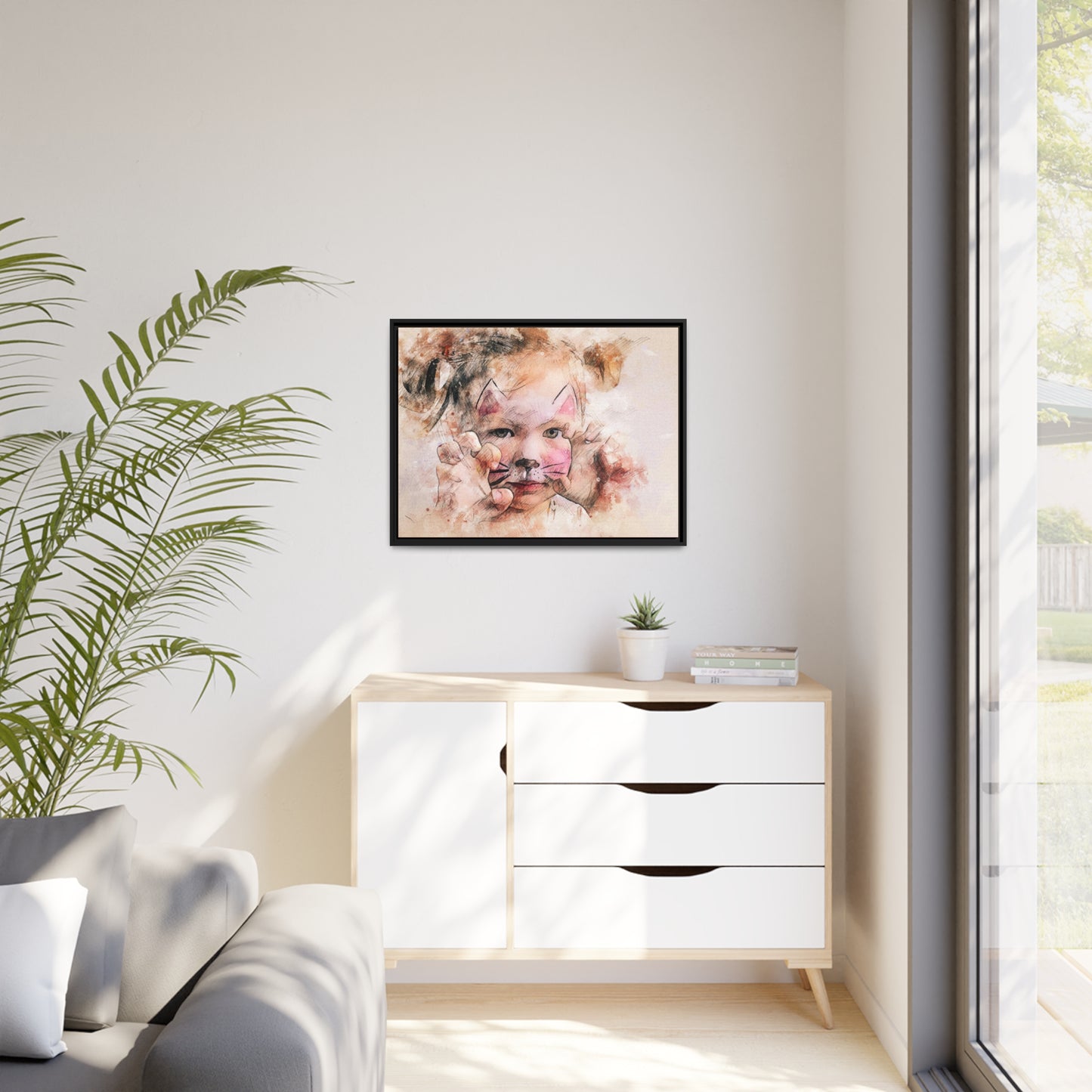 Baby Girl Cat Matte Canvas, Black Frame