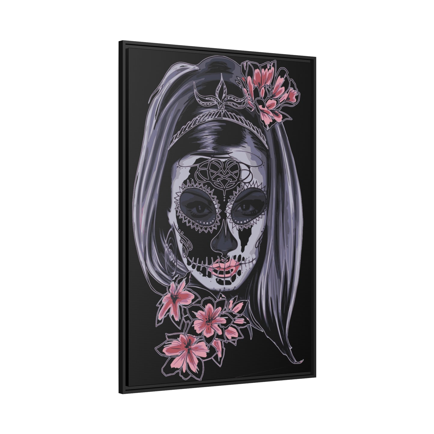 Lady Dead Mask Black Matte Canvas, Black Frame