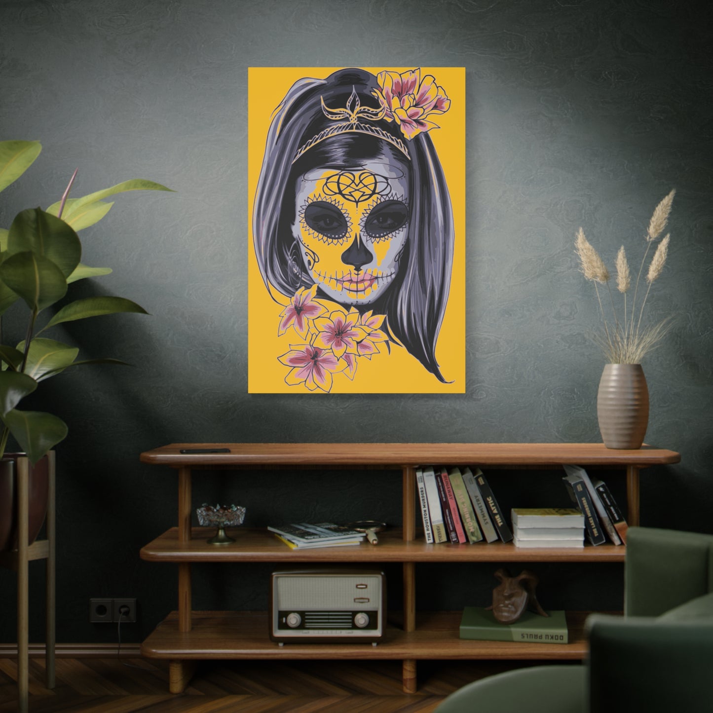 Lady Dead Mask Yellow Matte Canvas, Stretched, 1.25"