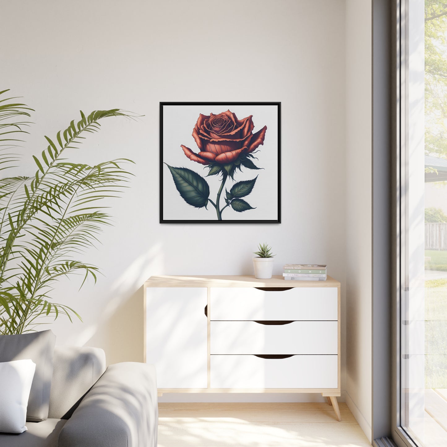 Rose AI Gen Matte Canvas, Black Frame