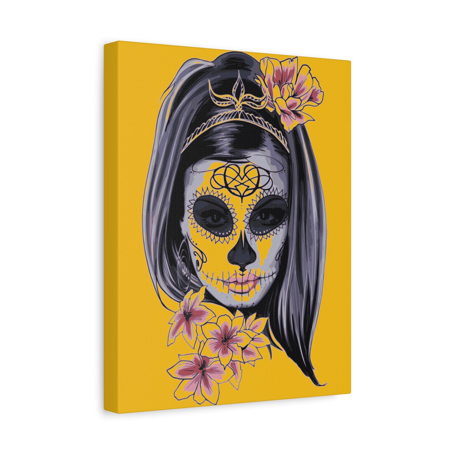 Lady Dead Mask Yellow Matte Canvas, Stretched, 1.25"