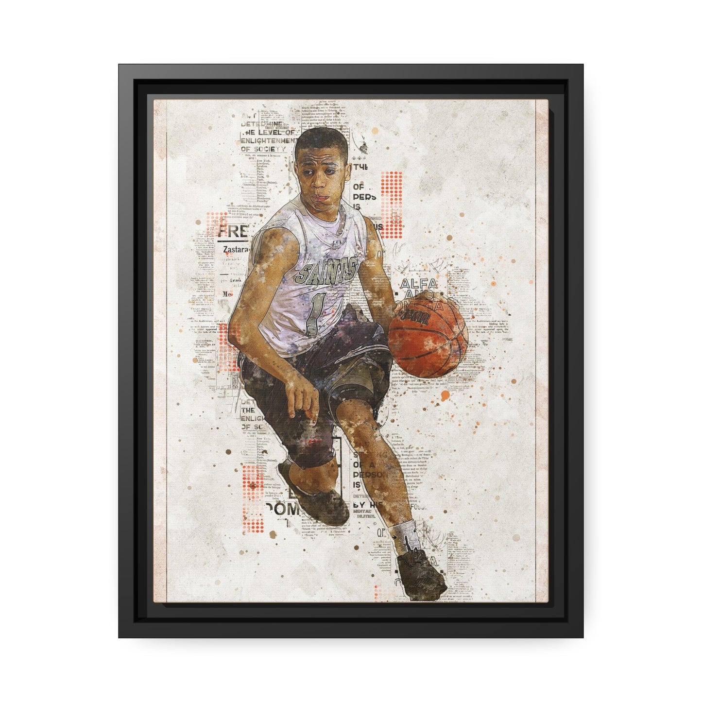Basket Ball Matte Canvas, Black Frame