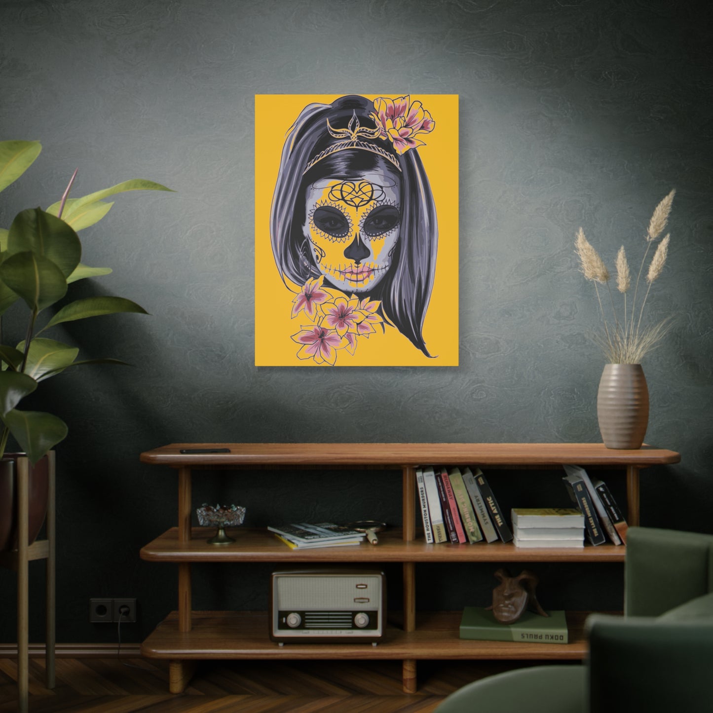 Lady Dead Mask Yellow Matte Canvas, Stretched, 1.25"