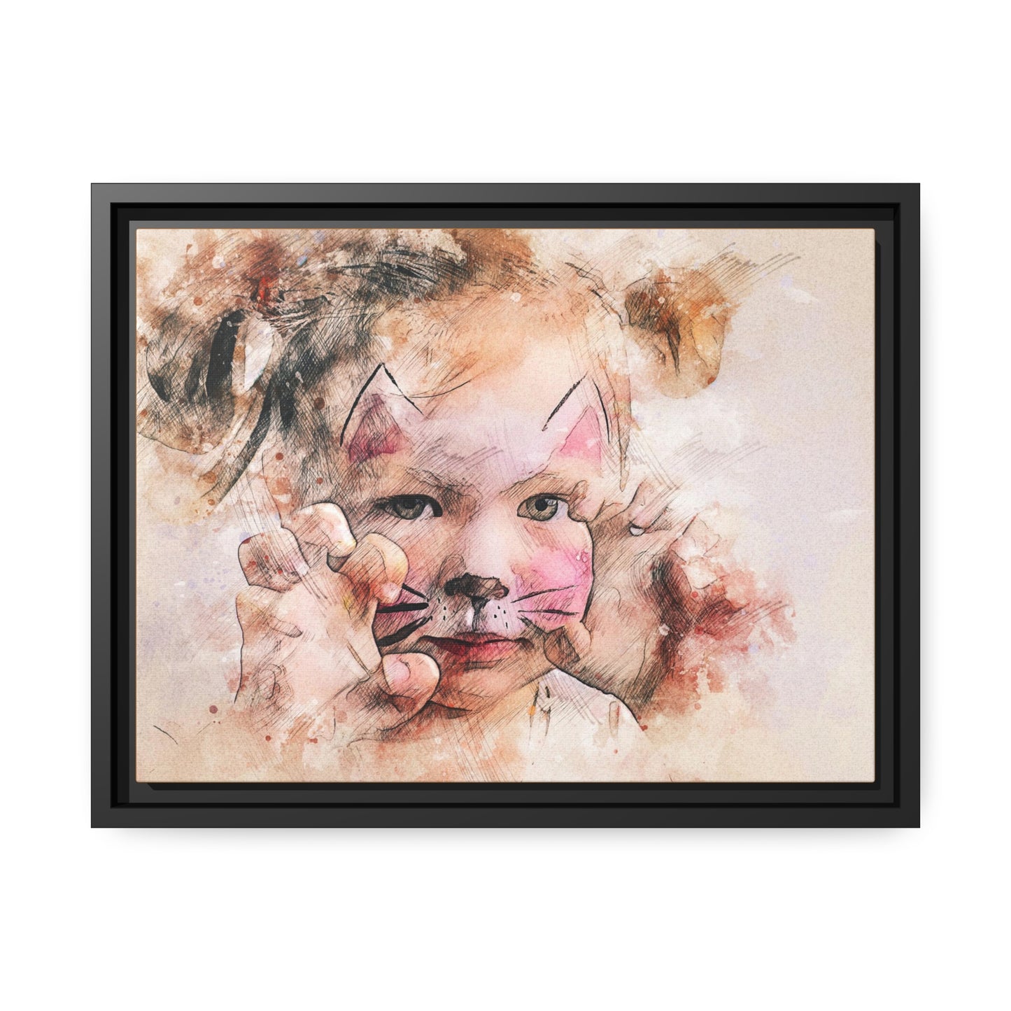 Baby Girl Cat Matte Canvas, Black Frame