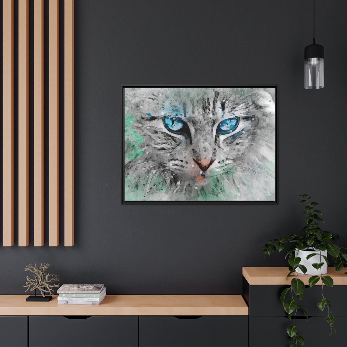 Cat Matte Canvas, Black Frame