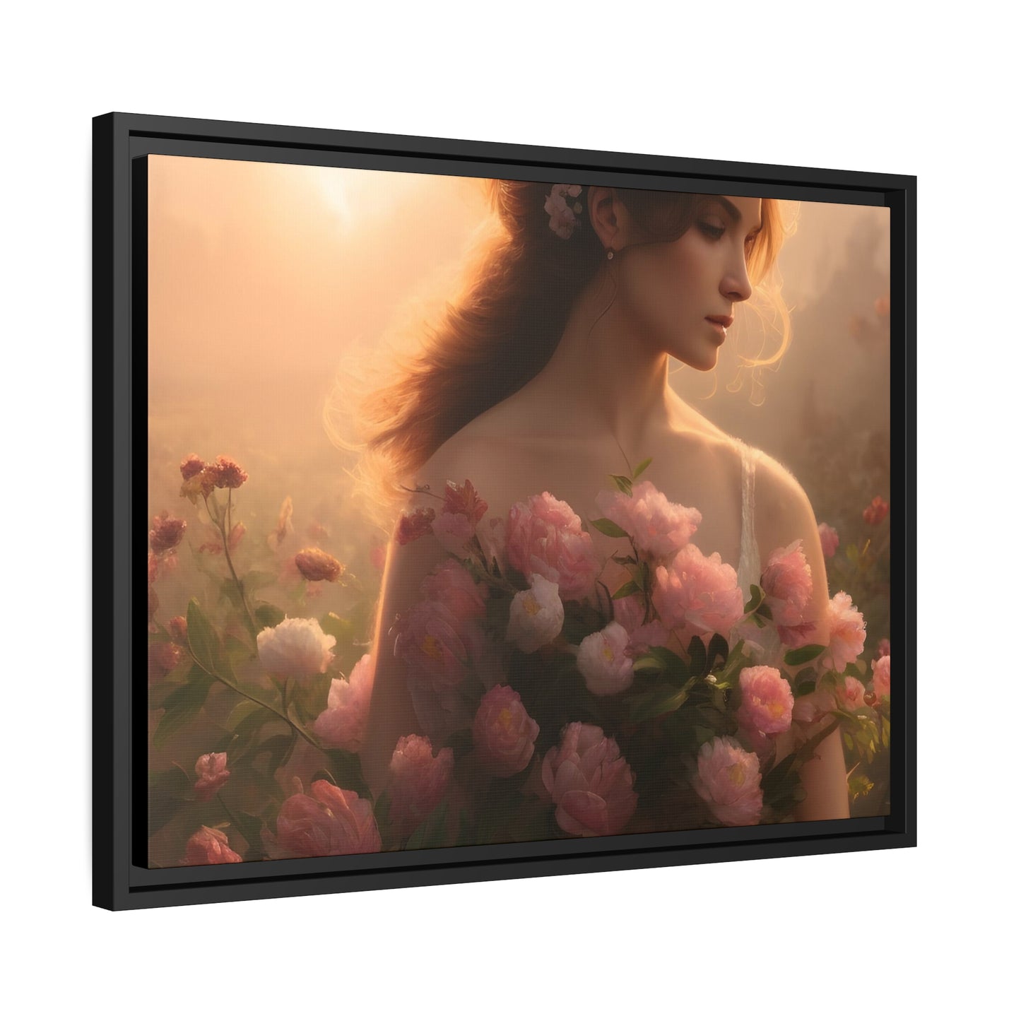 Women Roses Matte Canvas, Black Frame