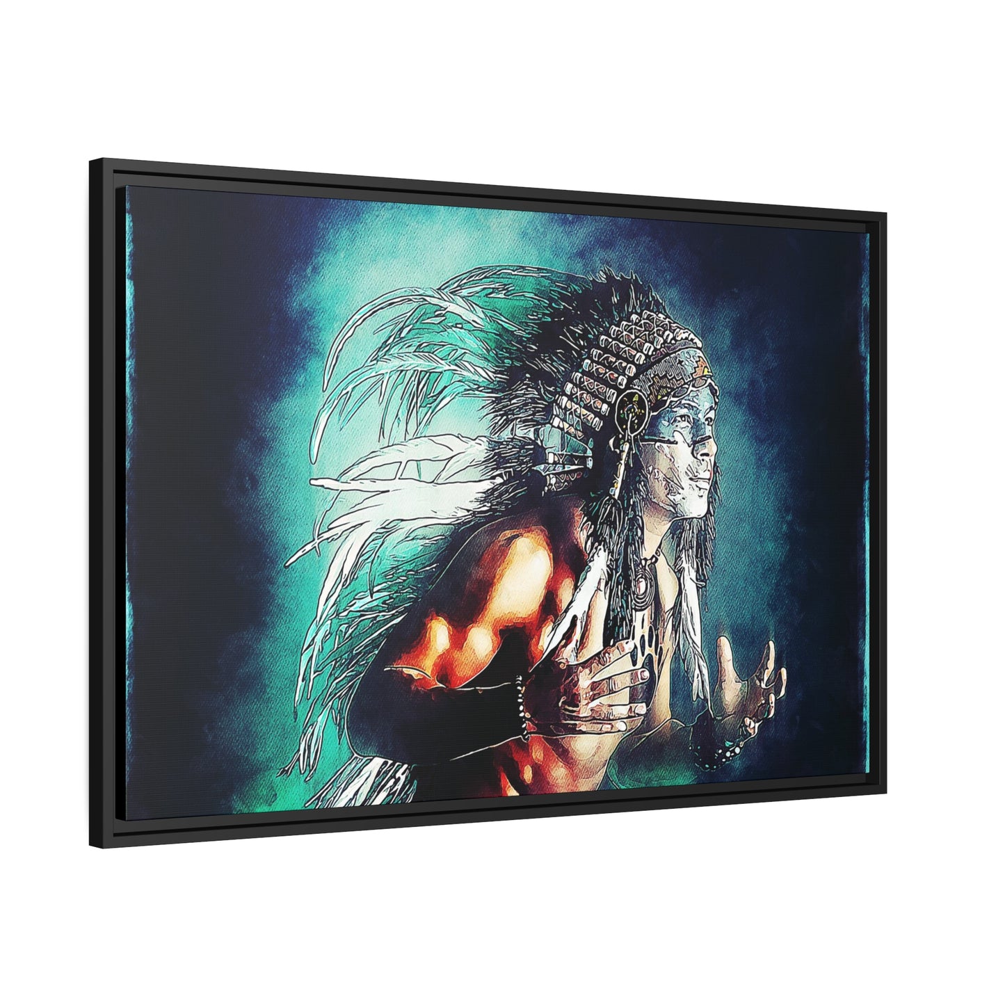 First Nation Man Matte Canvas, Black Frame