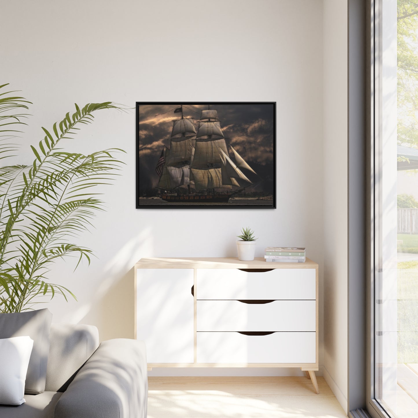 Sailing Ship Matte Canvas, Black Frame