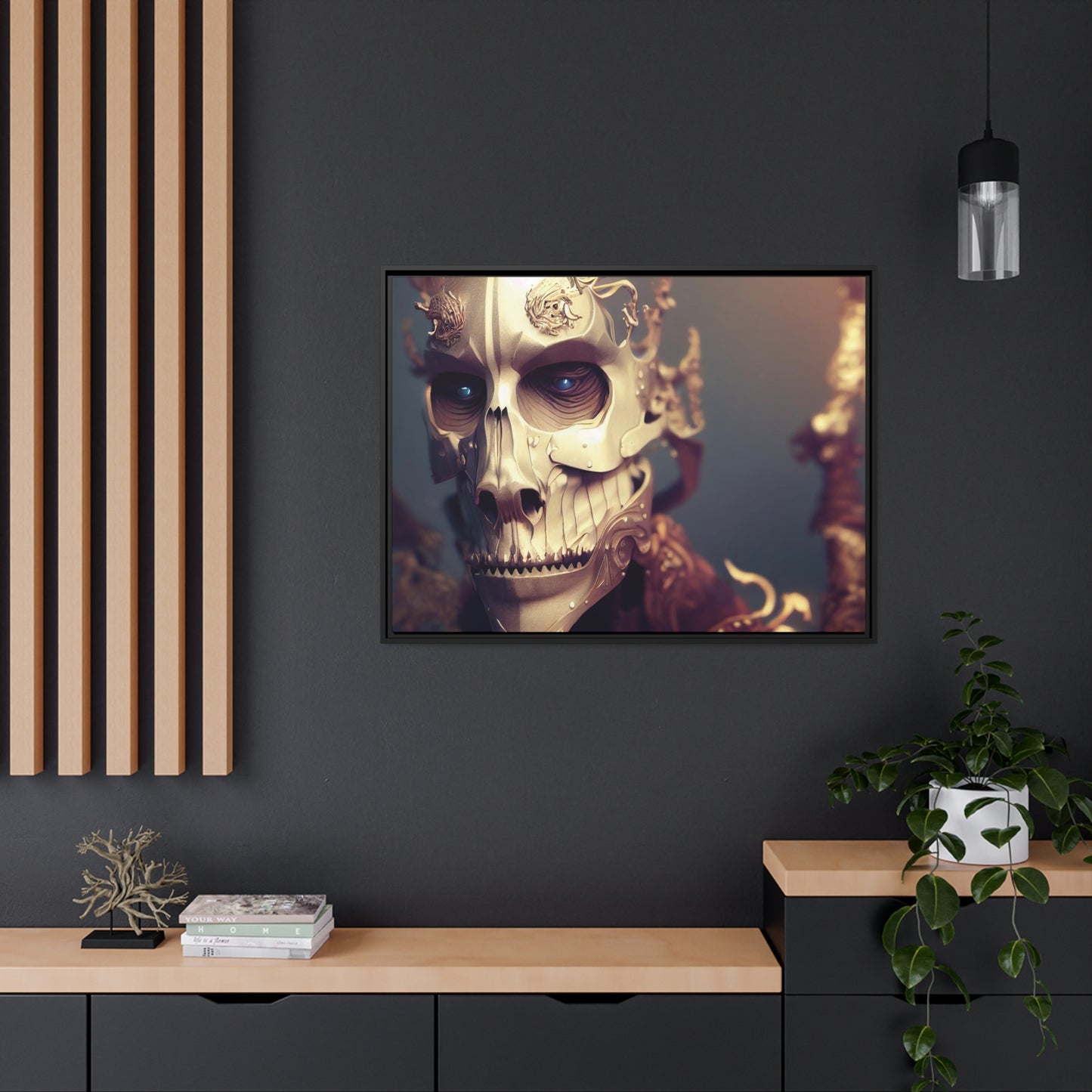 Skull AI Gen Matte Canvas, Black Frame