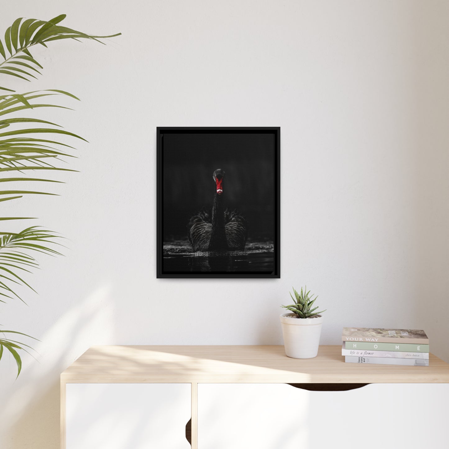 Black Swan Matte Canvas, Black Frame